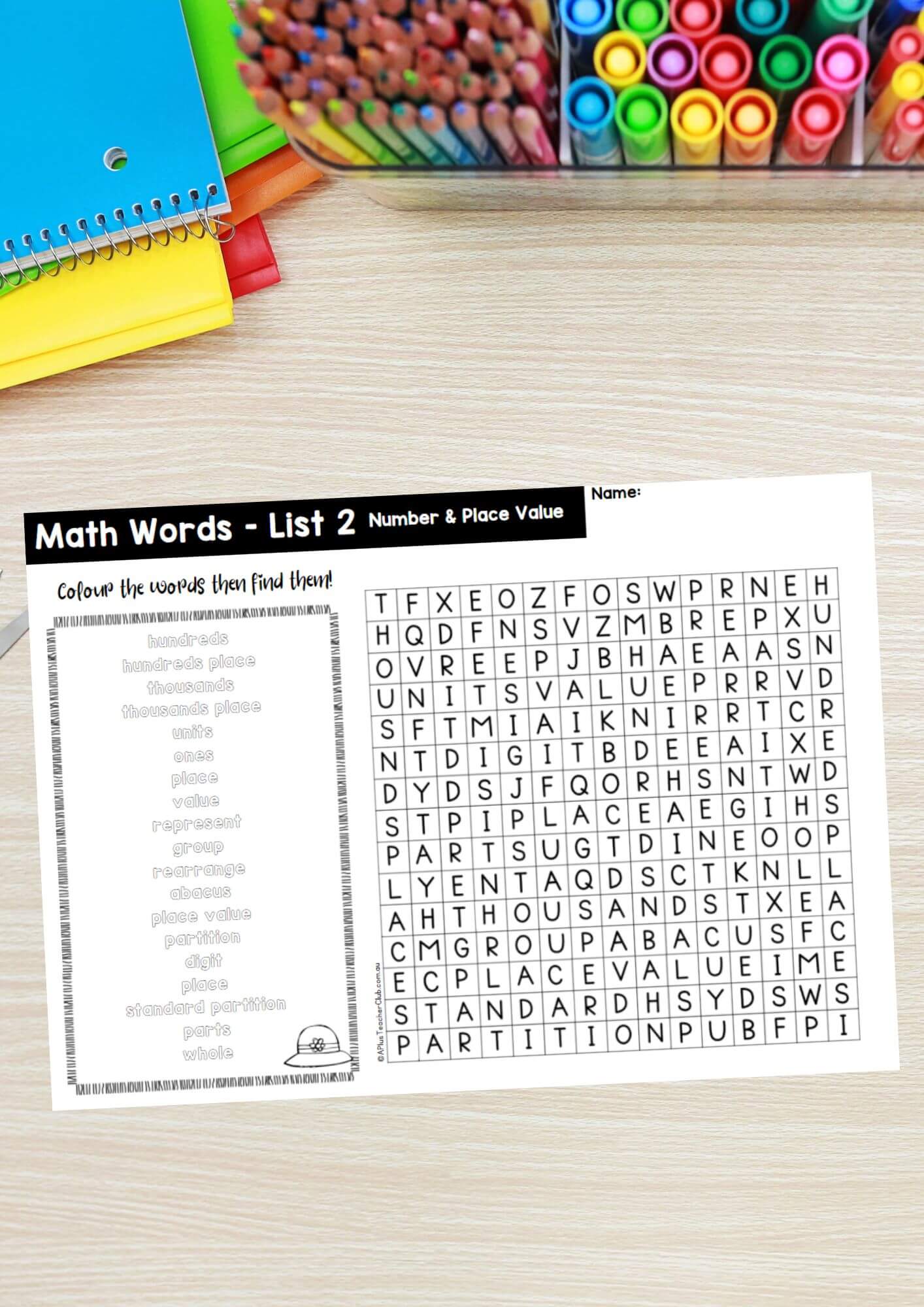 Year 2 Math Vocab Wordsearch Number & Place Value List 2
