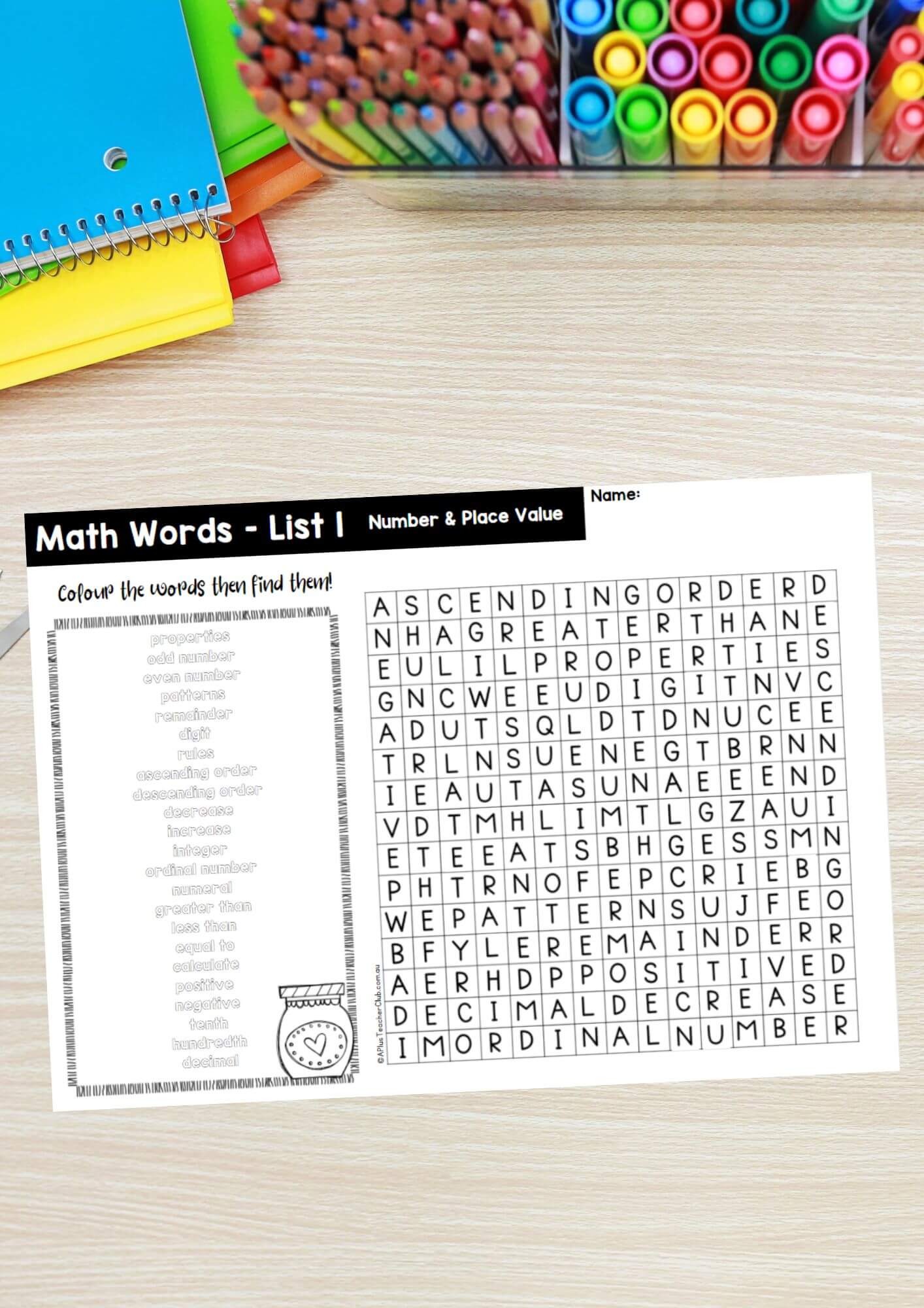 Year 4 Math Vocab Wordsearch Numbers & Place Value List 1