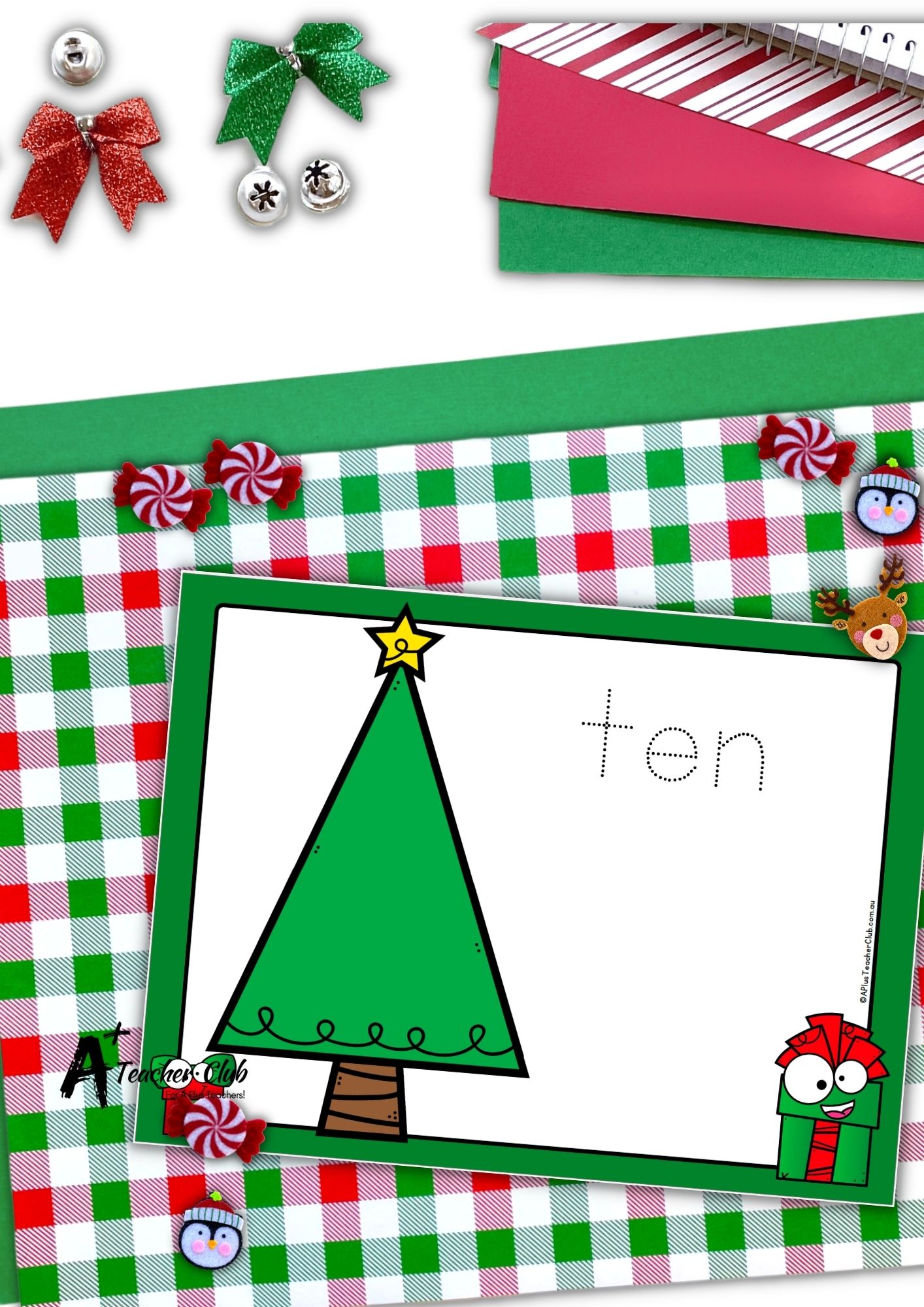Christmas Tree Math Mats Words 0-30 (Empty) - Trace Font