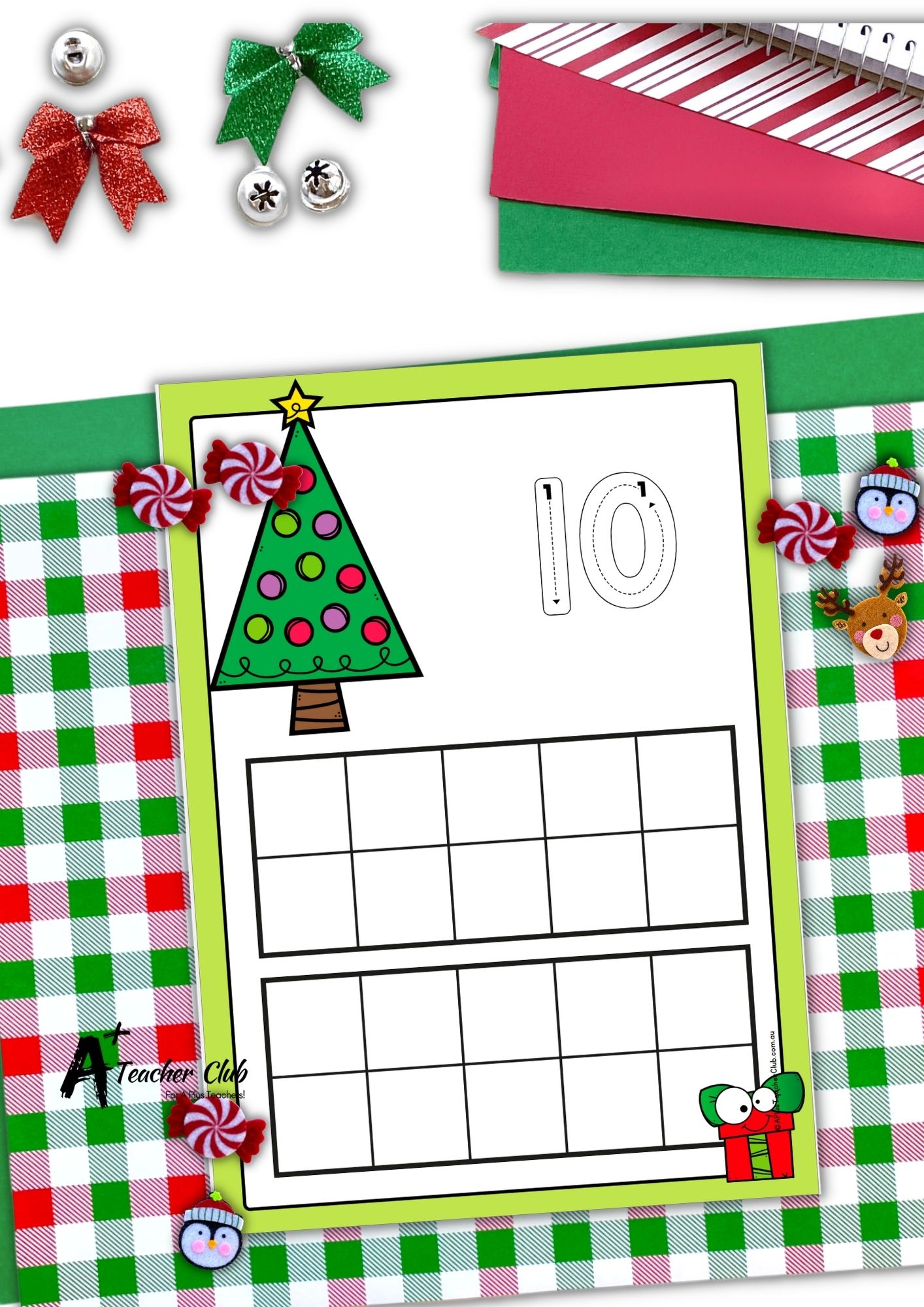 Christmas Tree Math Mats Digits 0-30 Ten Frames (Empty) - Letter Font