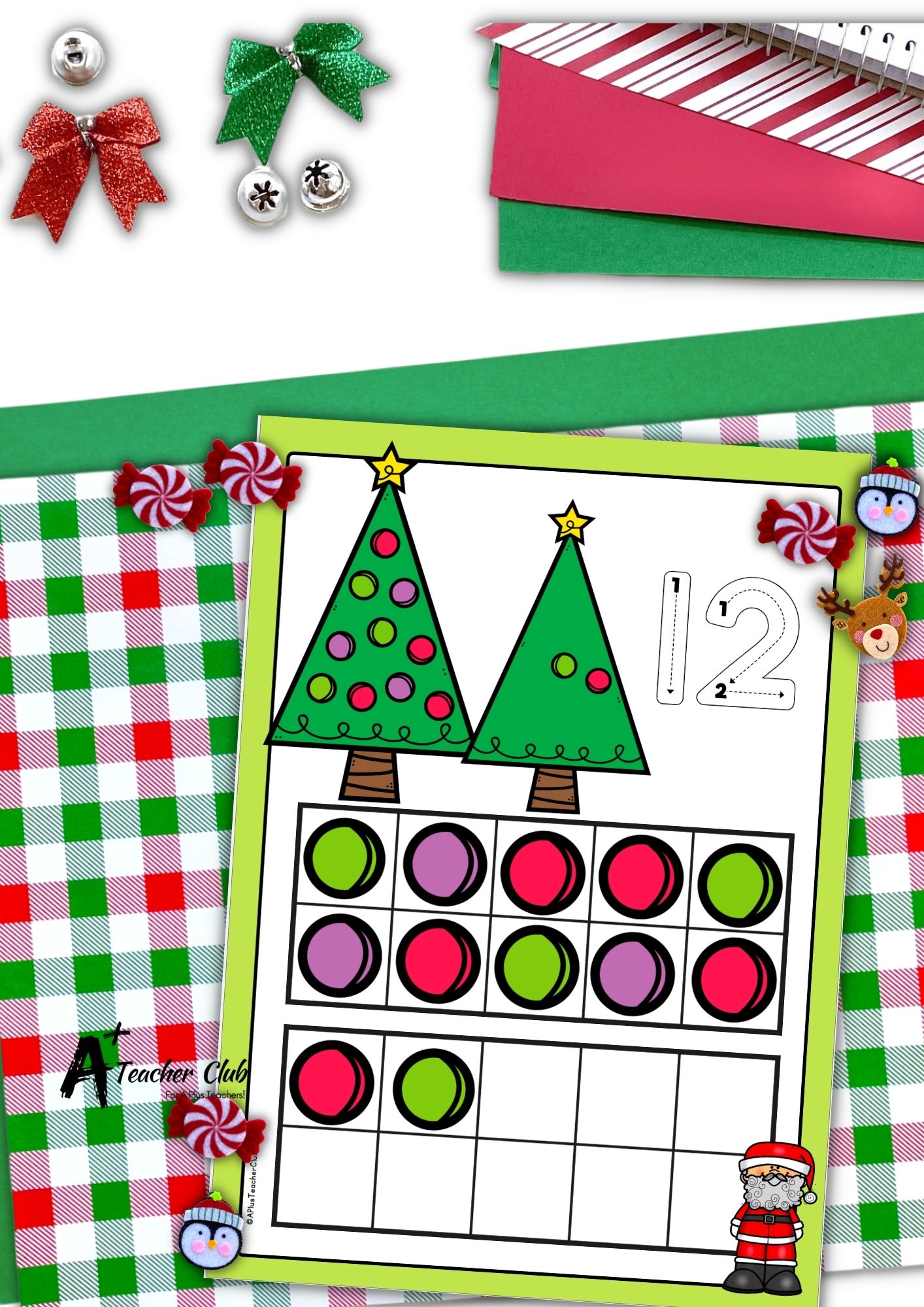 Christmas Tree Math Mats Digits 0-30 Ten frames (Filled) - Letter Font
