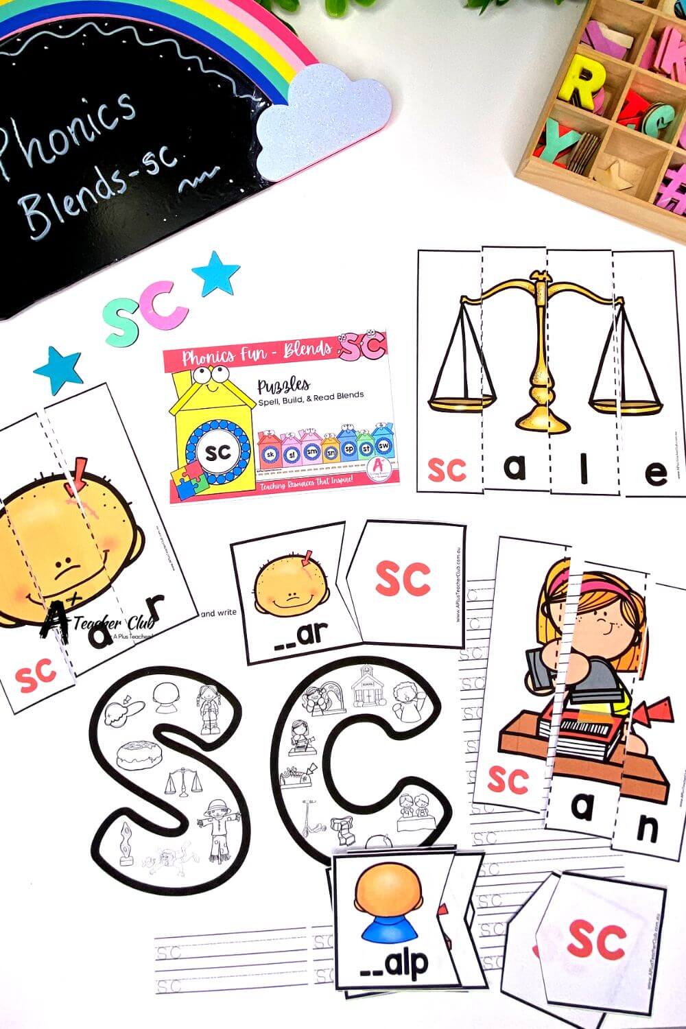 sc Consonant Blends Spell & Build Strip Puzzles