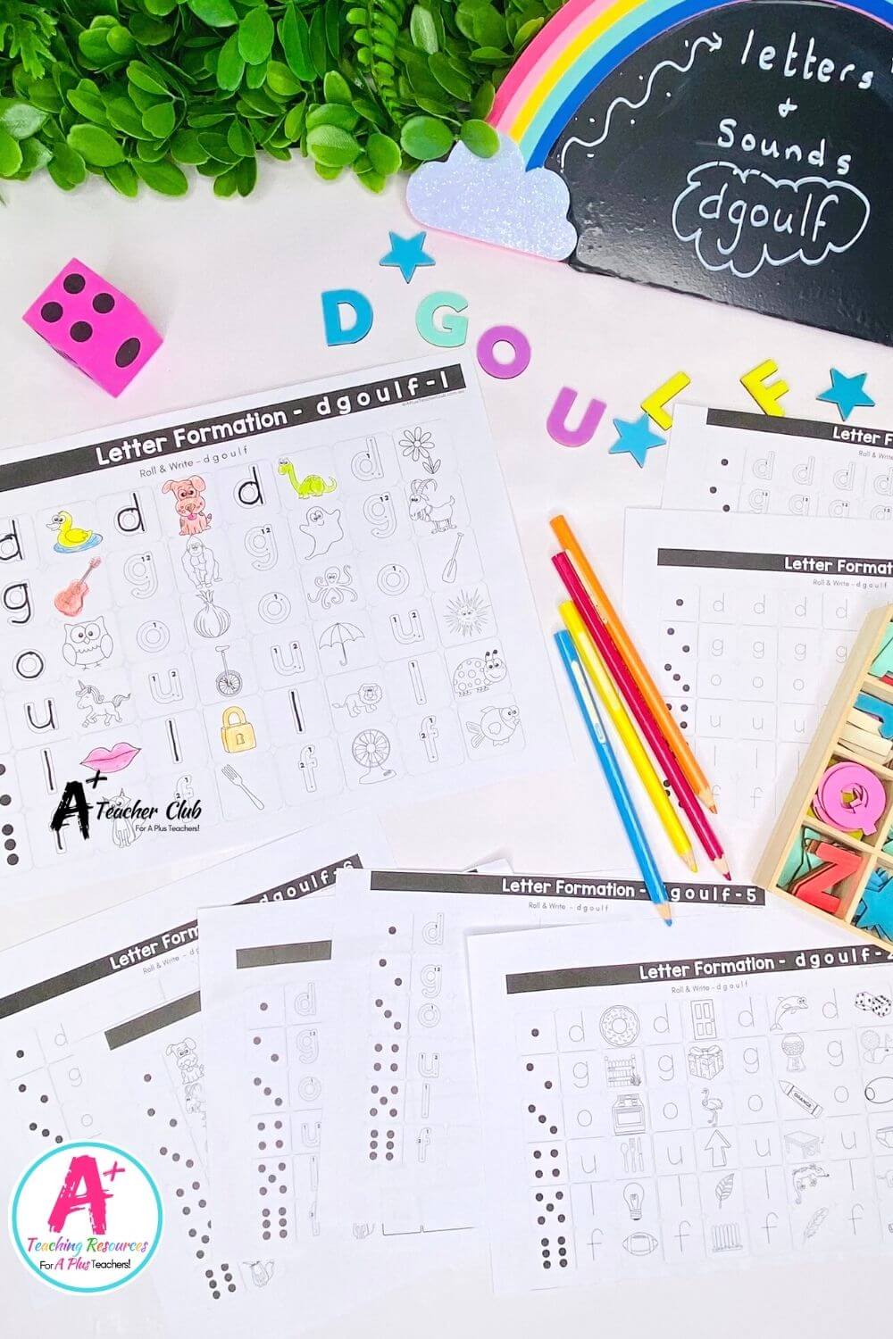 DGOULF Letter Formation Roll & Colour Dice Games (B&W)