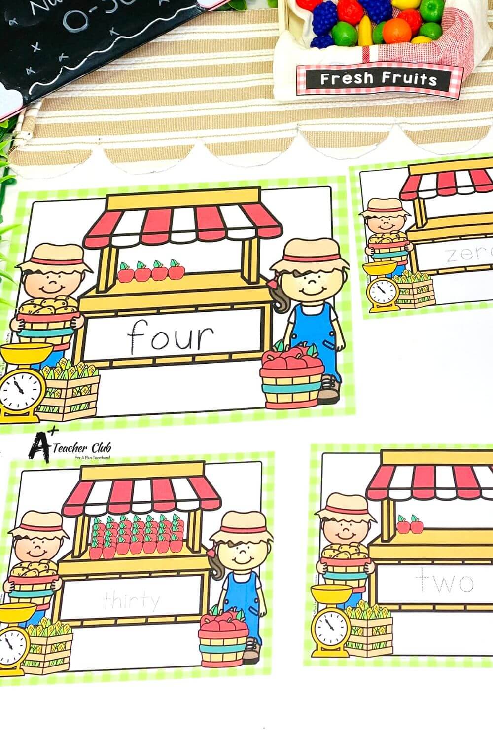 Farmers Market Math Mats Number Names 0-30 (Counting) - Trace Font