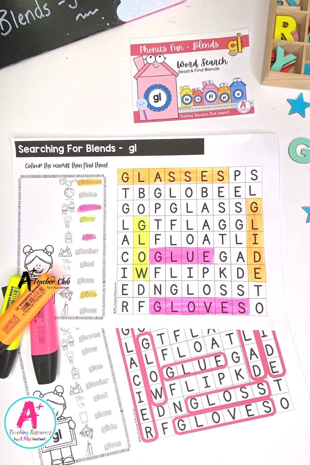 gl Consonant Blends Word Search