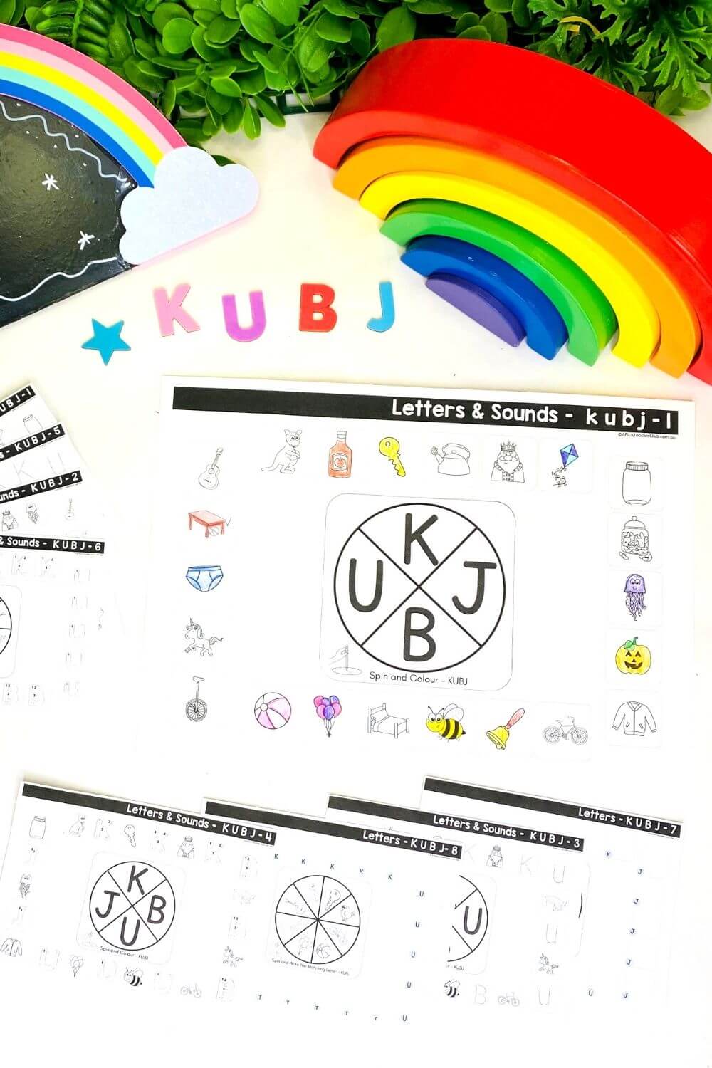 KUBJ Spin & Colour Worksheets (B&W UPPER CASE)