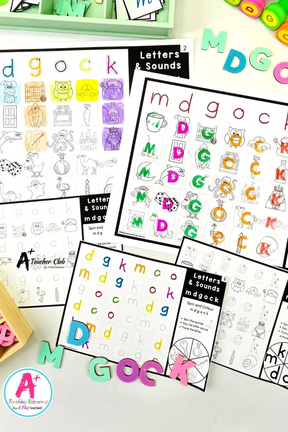 MGDOCK Spin & Colour Worksheets (B&W LOWER CASE)