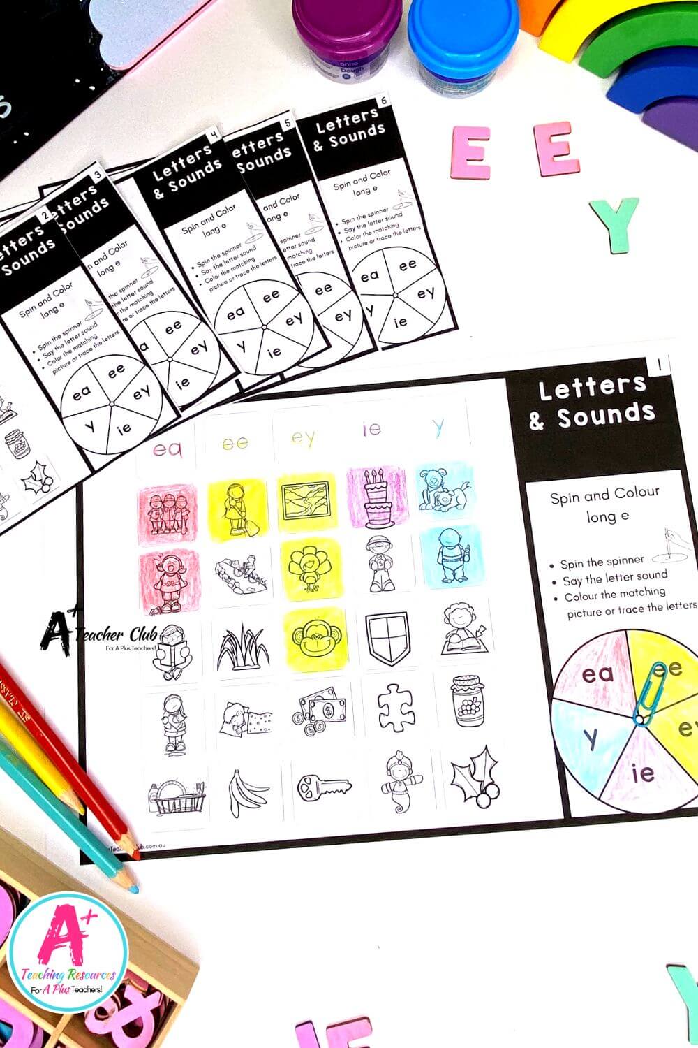 Long e Spin & Colour Worksheets (B&W)