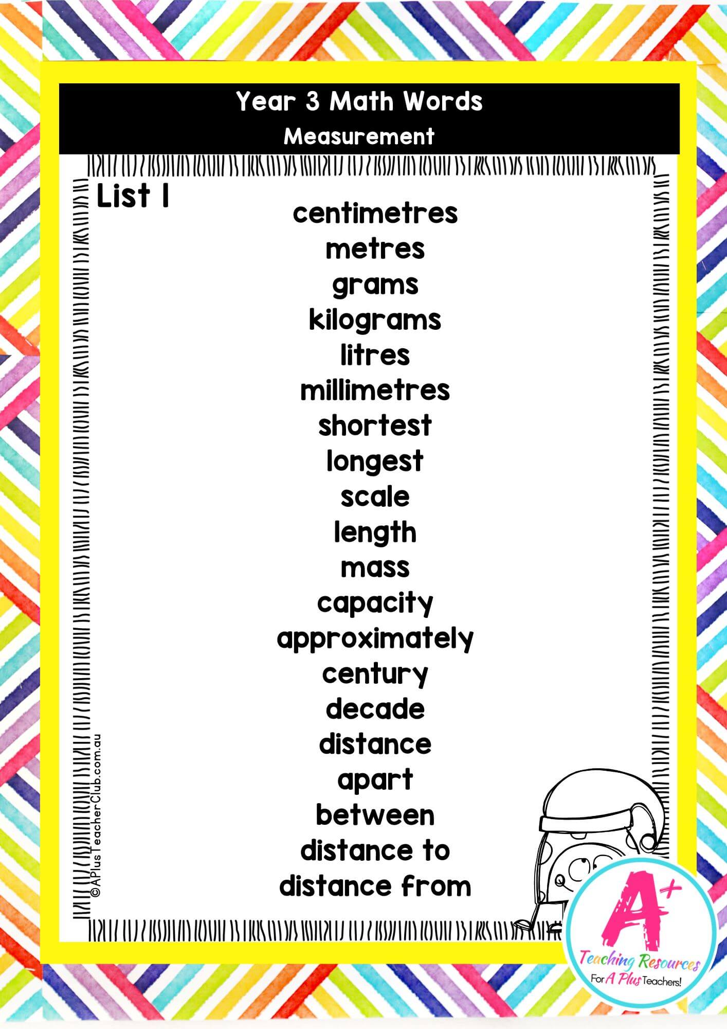 Year 3 Math Vocab Posters Measurement & Geometry
