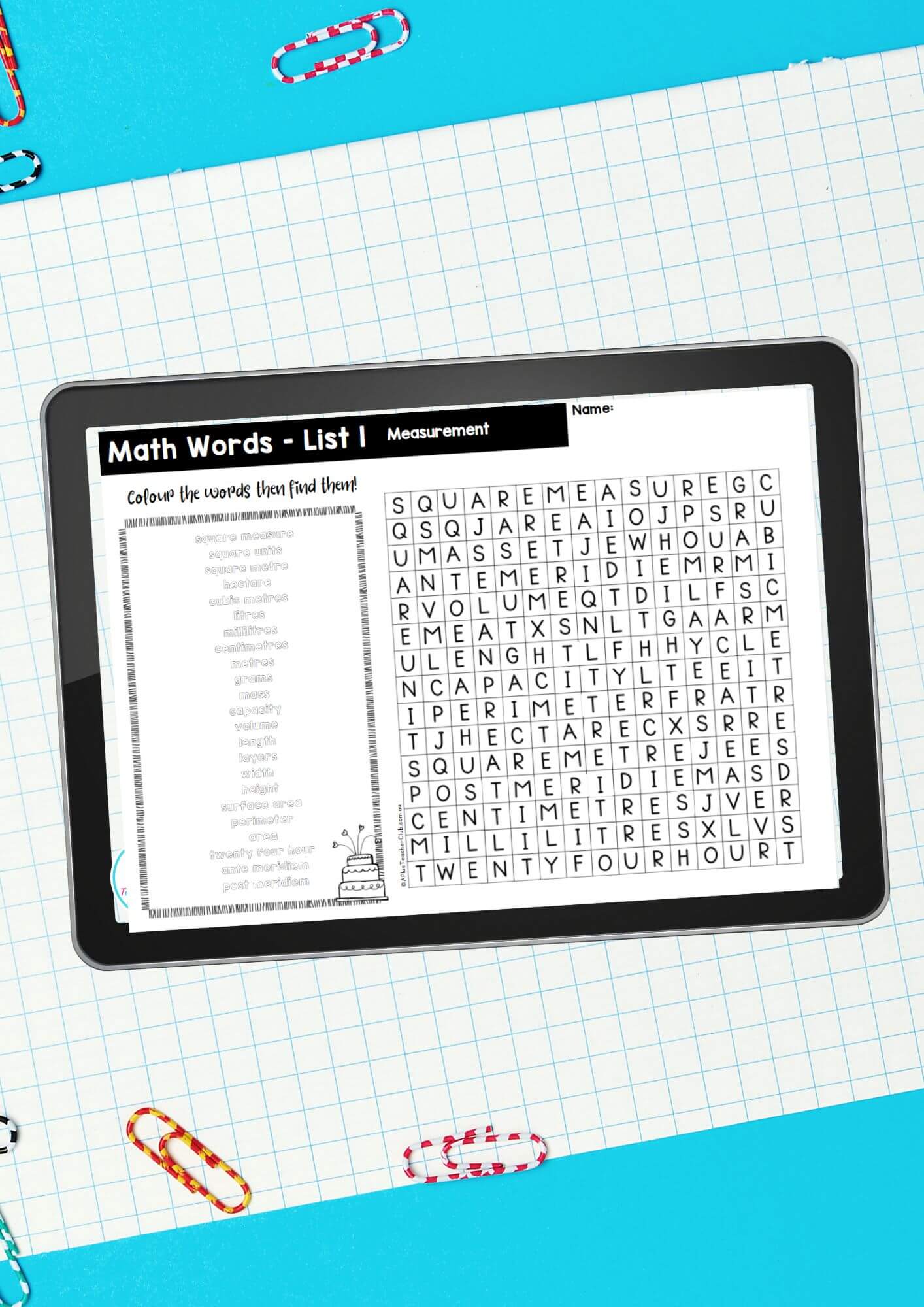 Year 5 Math Vocab Wordsearch POWERPOINT Measurement & Geometry