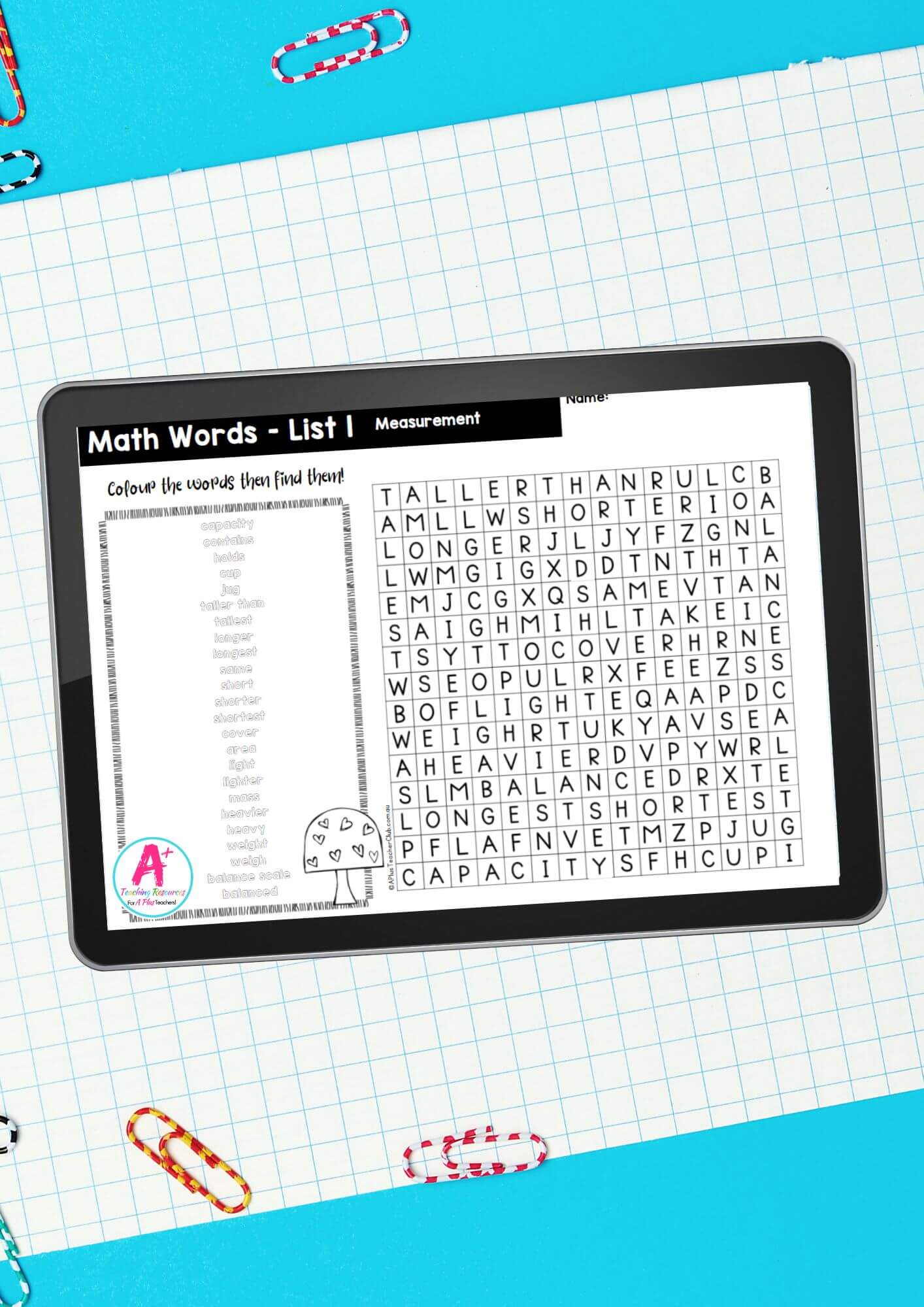 Year 2 Math Vocab Wordsearch POWERPOINT Measurement & Geometry