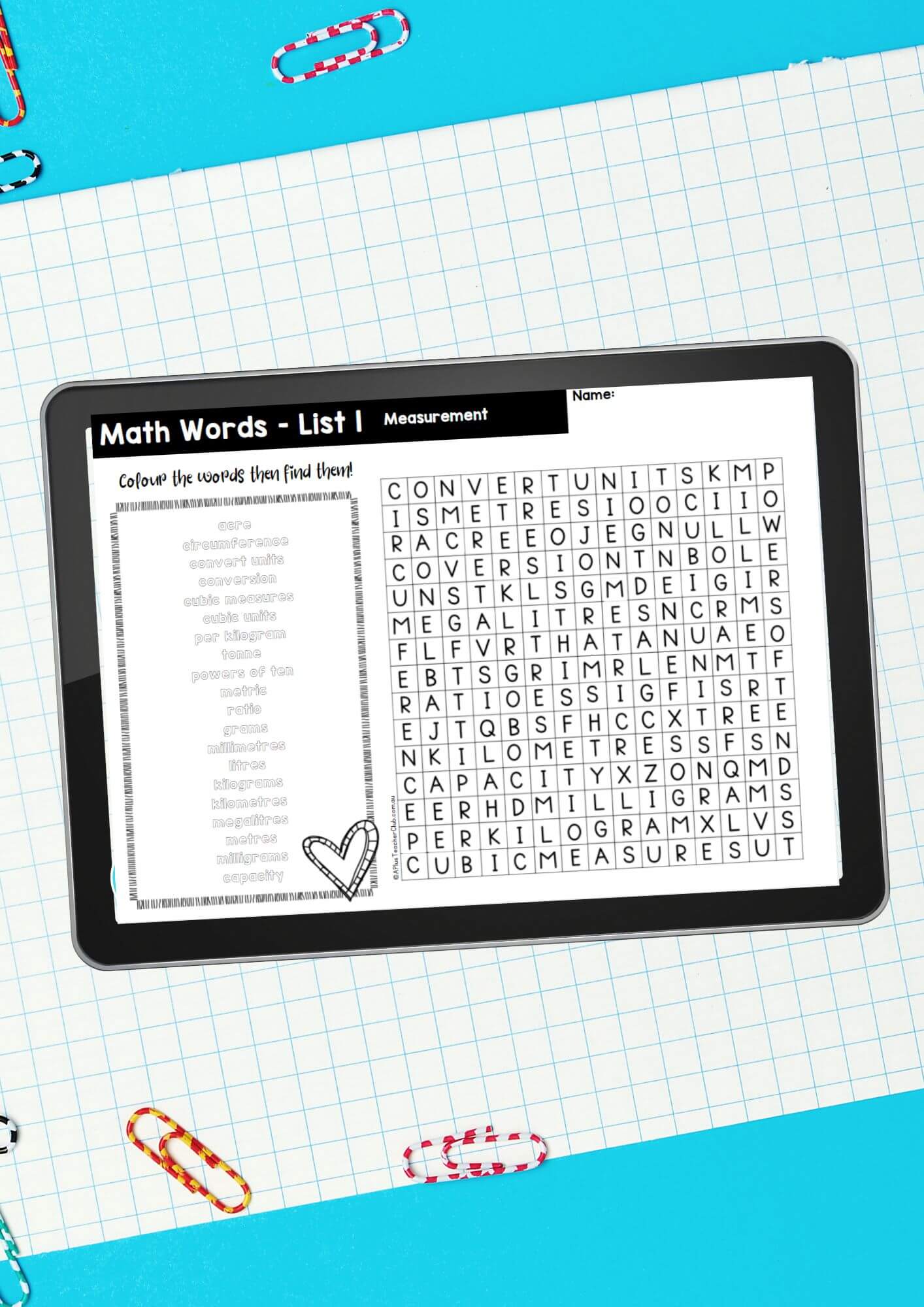 Year 6 Math Vocab Wordsearch POWERPOINT Measurement & Geometry
