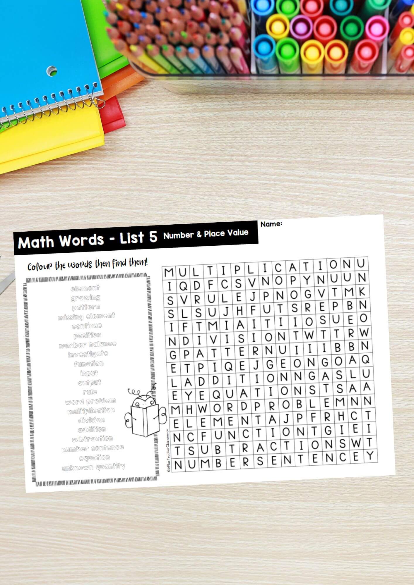 Year 4 Math Vocab Wordsearch Numbers & Place Value List 5