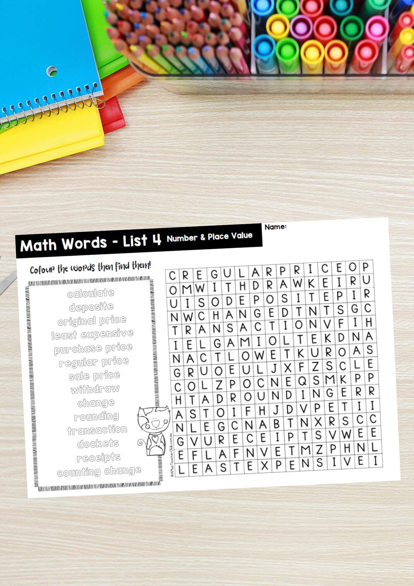 Year 4 Math Vocab Wordsearch Numbers & Place Value List 4