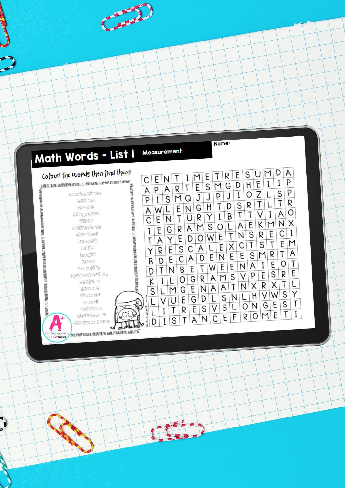 Year 3 Math Vocab Wordsearch POWERPOINT Measurement & Geometry