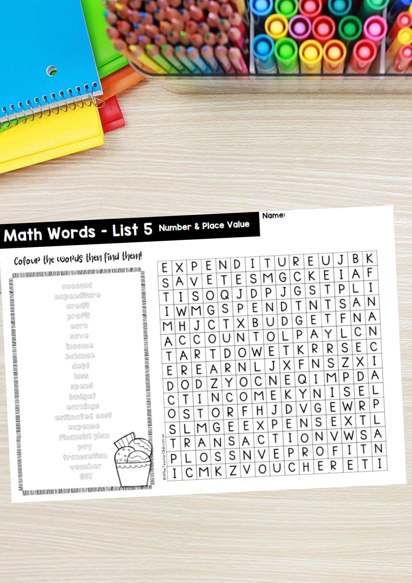 Year 5 Math Vocab Wordsearch Number & Place Value List 5