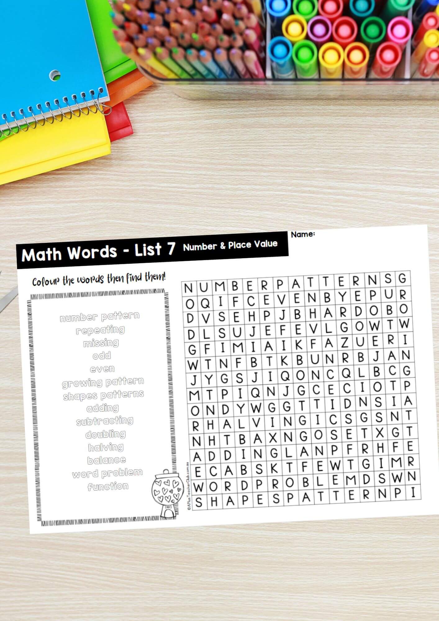 Year 2 Math Vocab Wordsearch Number & Place Value List 7