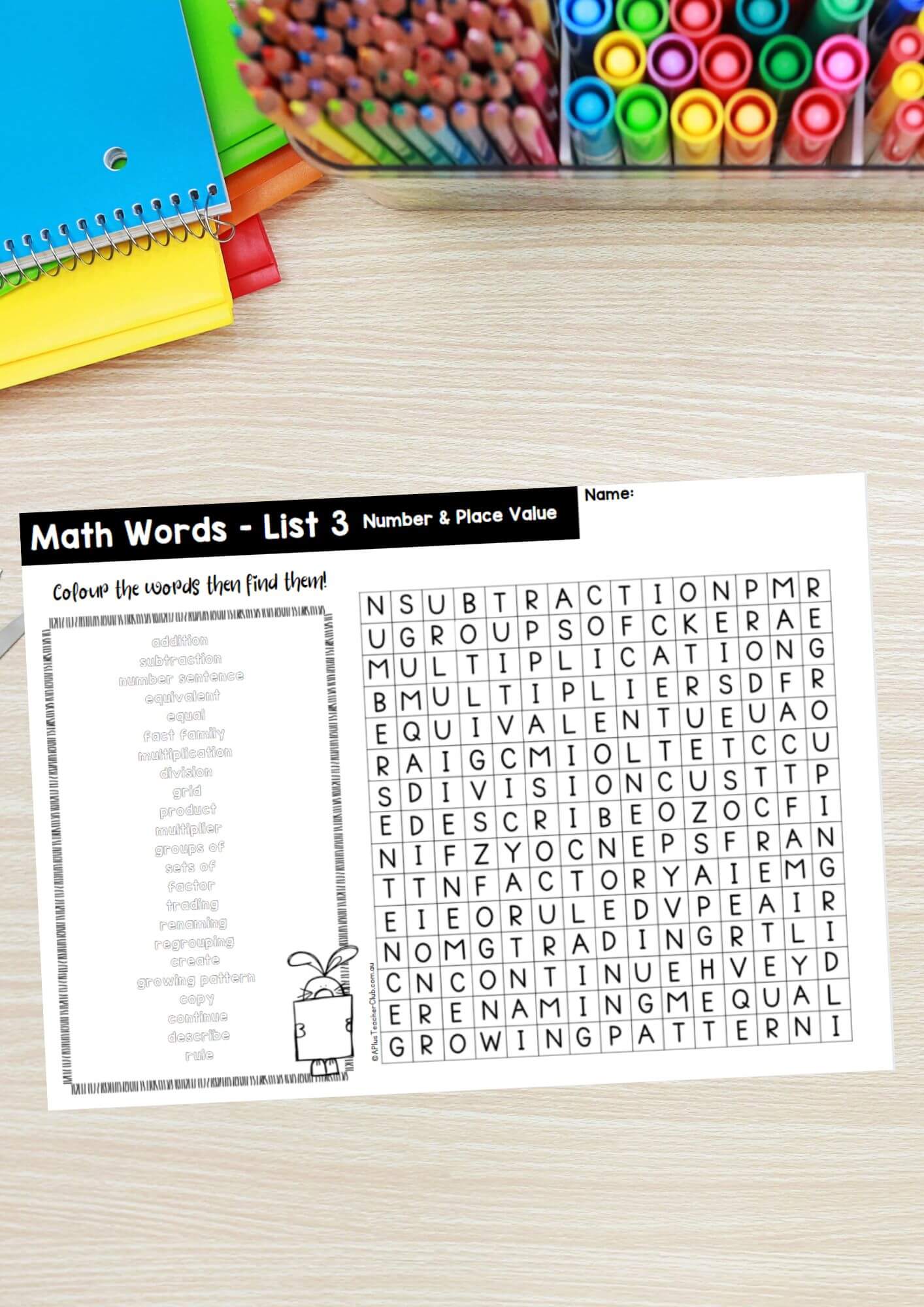 Year 3 Math Vocab Wordsearch Number & Place Value List 3