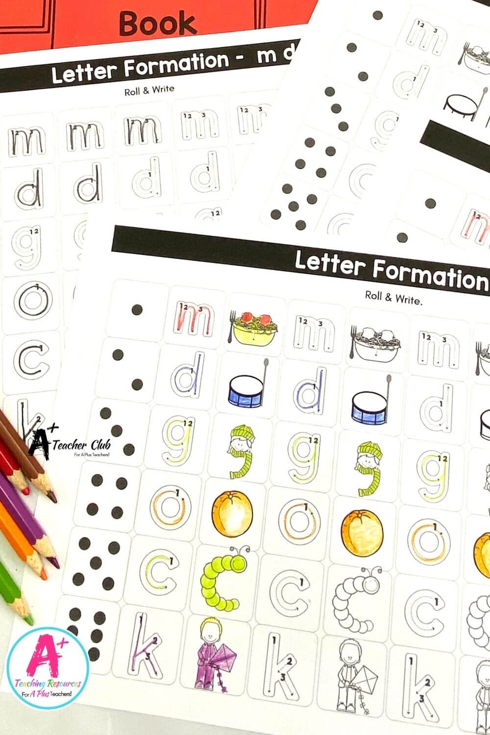 MGDOCK Letter Formation Roll & Colour Dice Games (B&W)