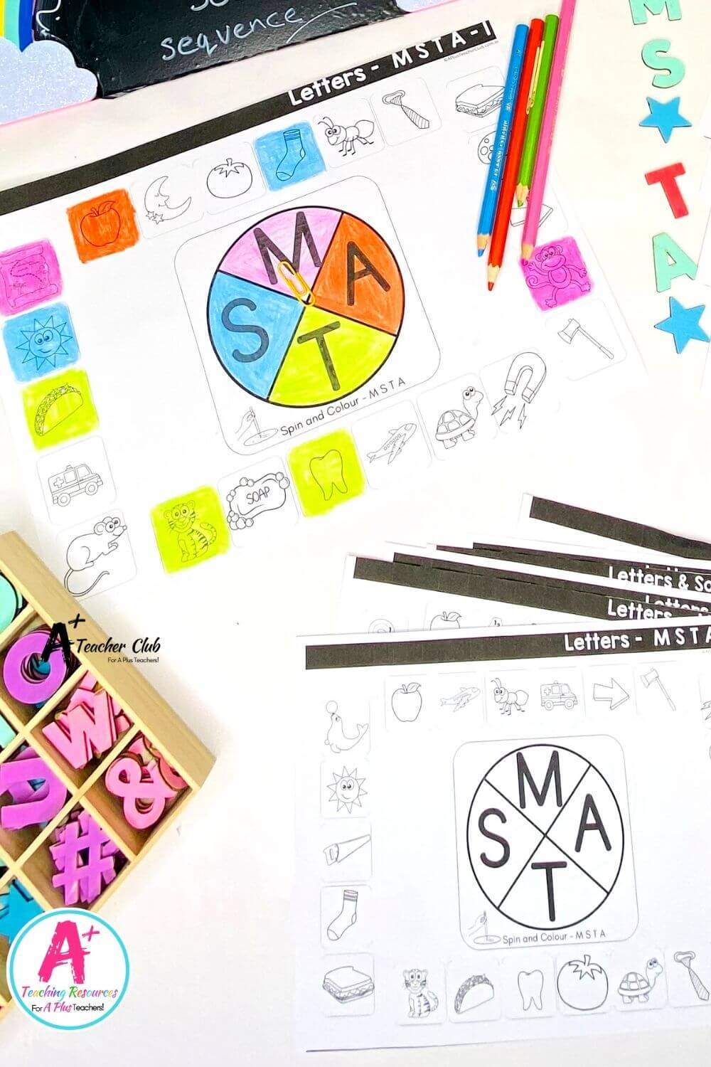 MSTA Spin & Colour Worksheets (B&W UPPER CASE)
