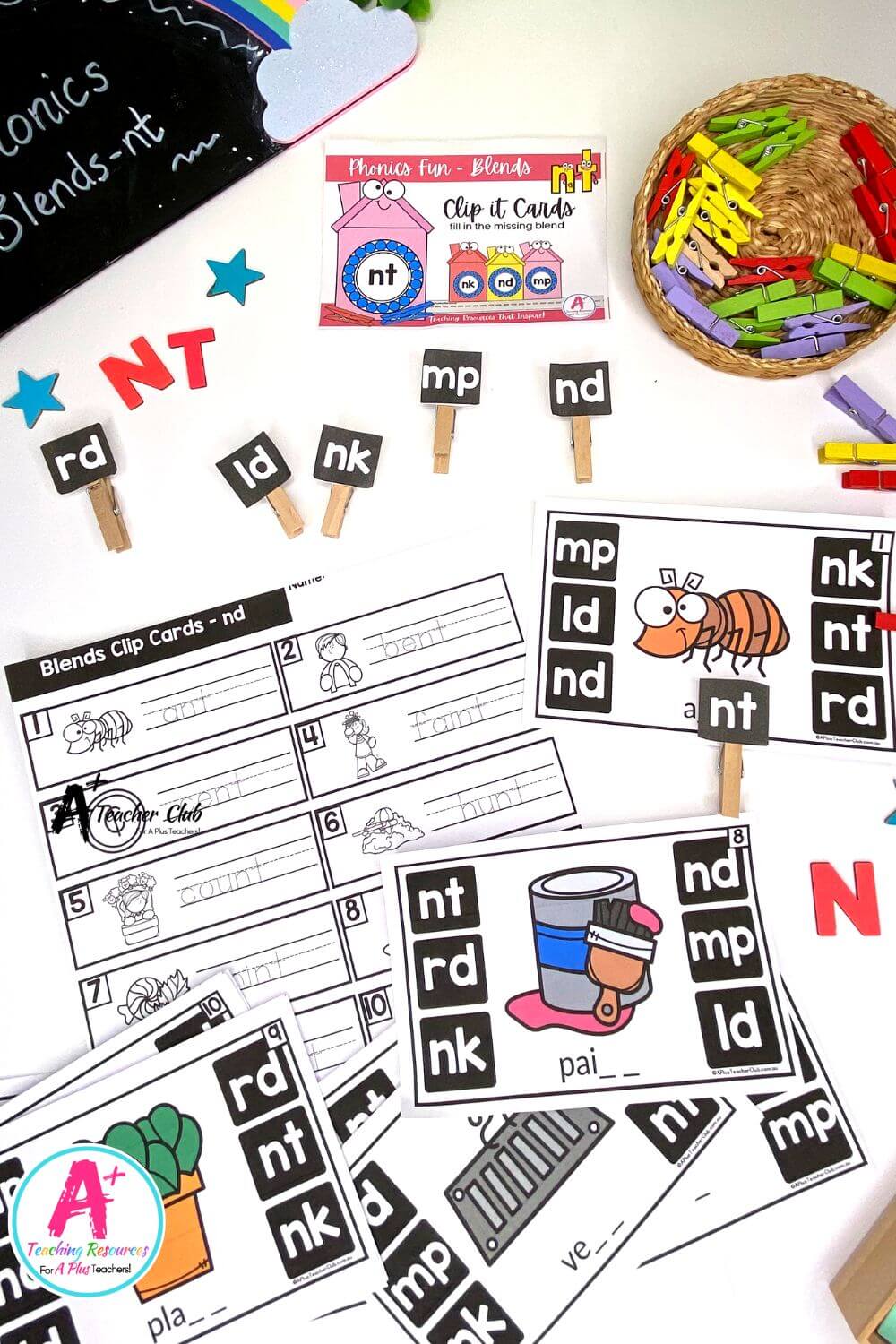 nt Consonant Blends Clip Cards
