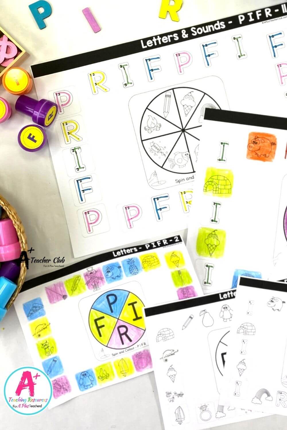 PIFR Spin & Colour Worksheets (B&W UPPER CASE)