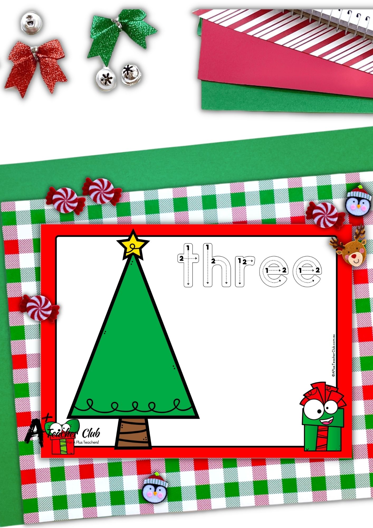Christmas Tree Math Mats Number Names 0-30 (Empty) - Letter Font
