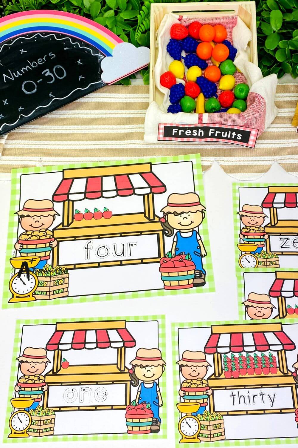 Farmers Market Math Mats Number Names 0-30 (Counting) - Letter Font