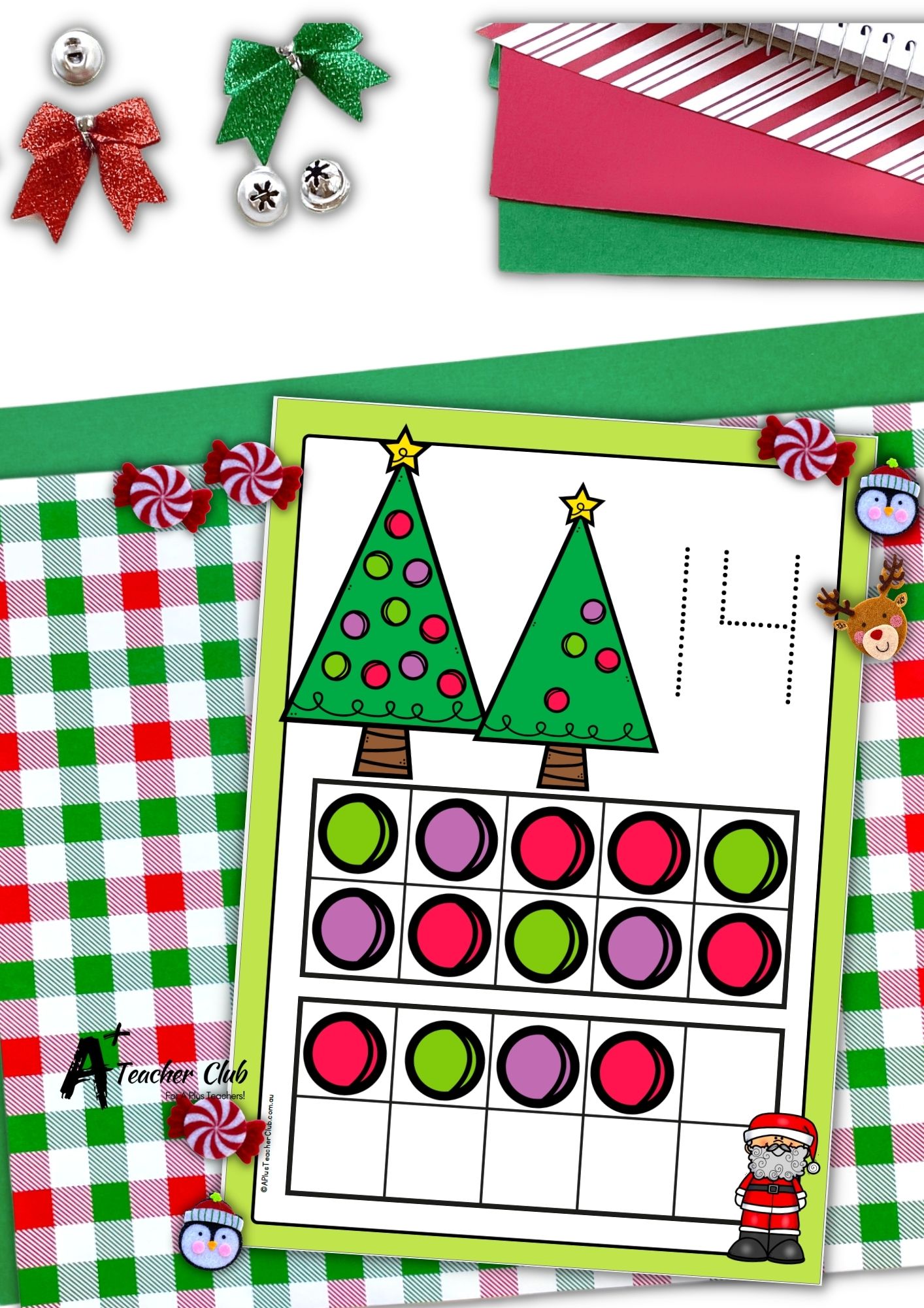 Christmas Tree Math Mats Digits 0-30 Ten frames (Empty) - Trace font