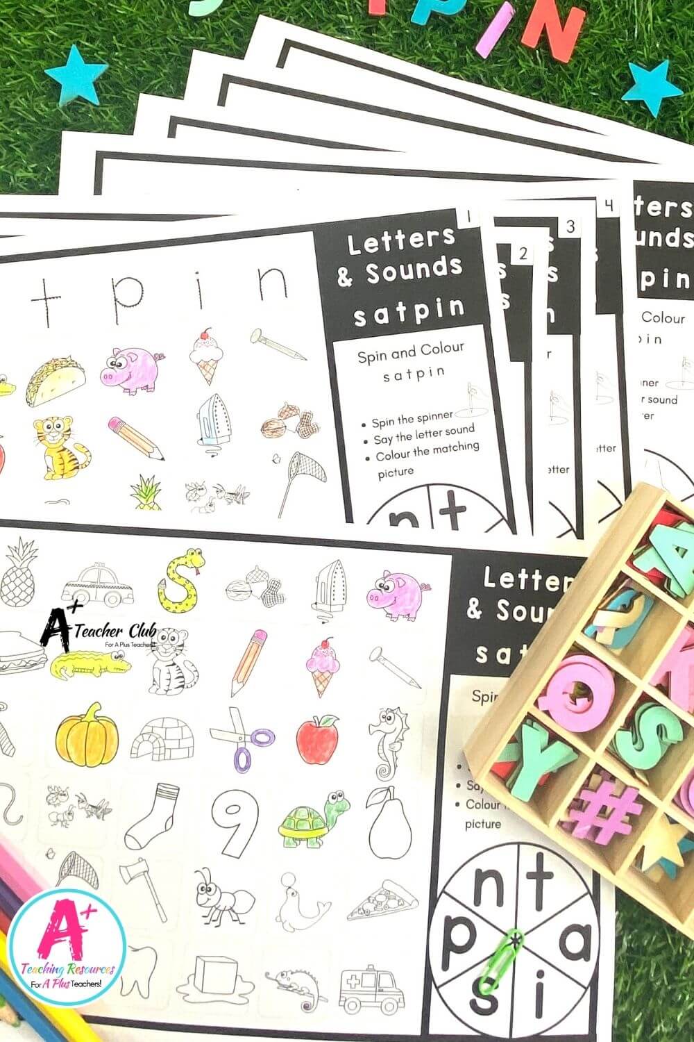 SATPIN Spin & Colour Worksheets (B&W LOWER CASE)