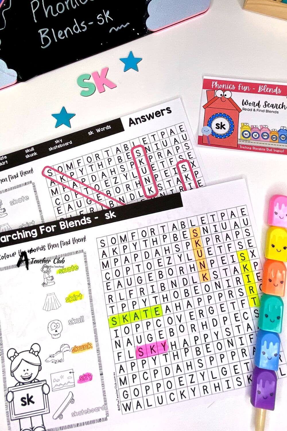 sk Consonant Blends Word Search
