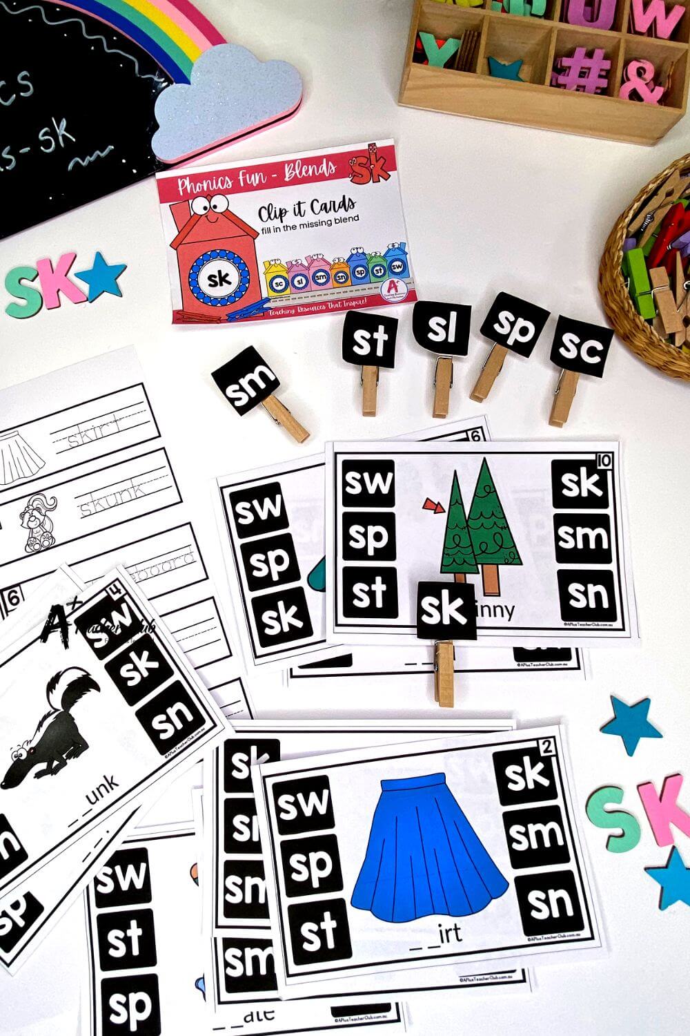 sk Consonant Blends Clip Cards