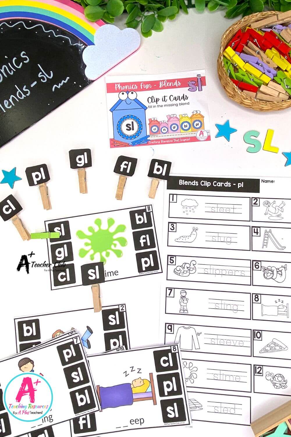 sl Consonant Blends Clip Cards