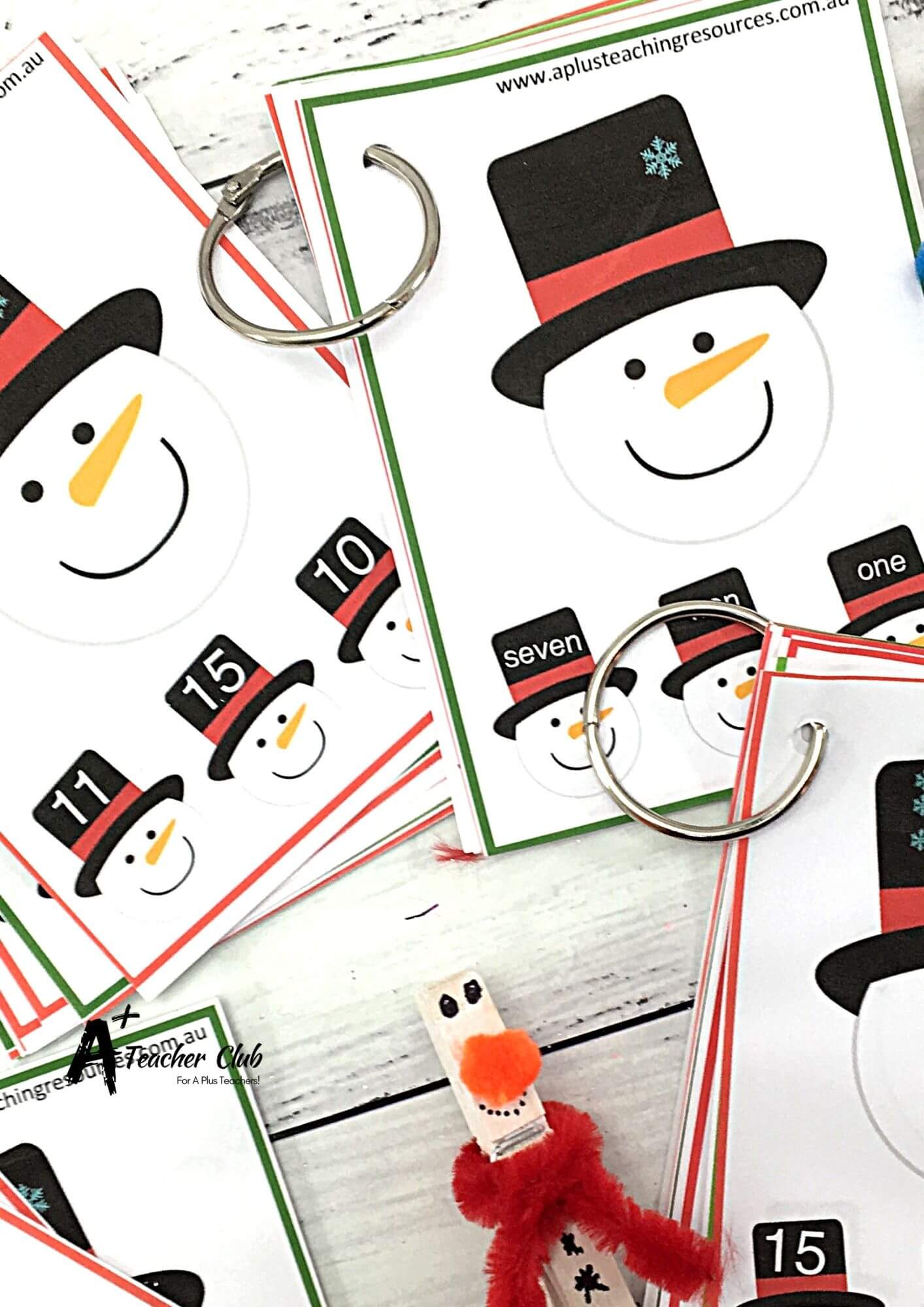 Christmas Snowman Clipcards Number Recognition