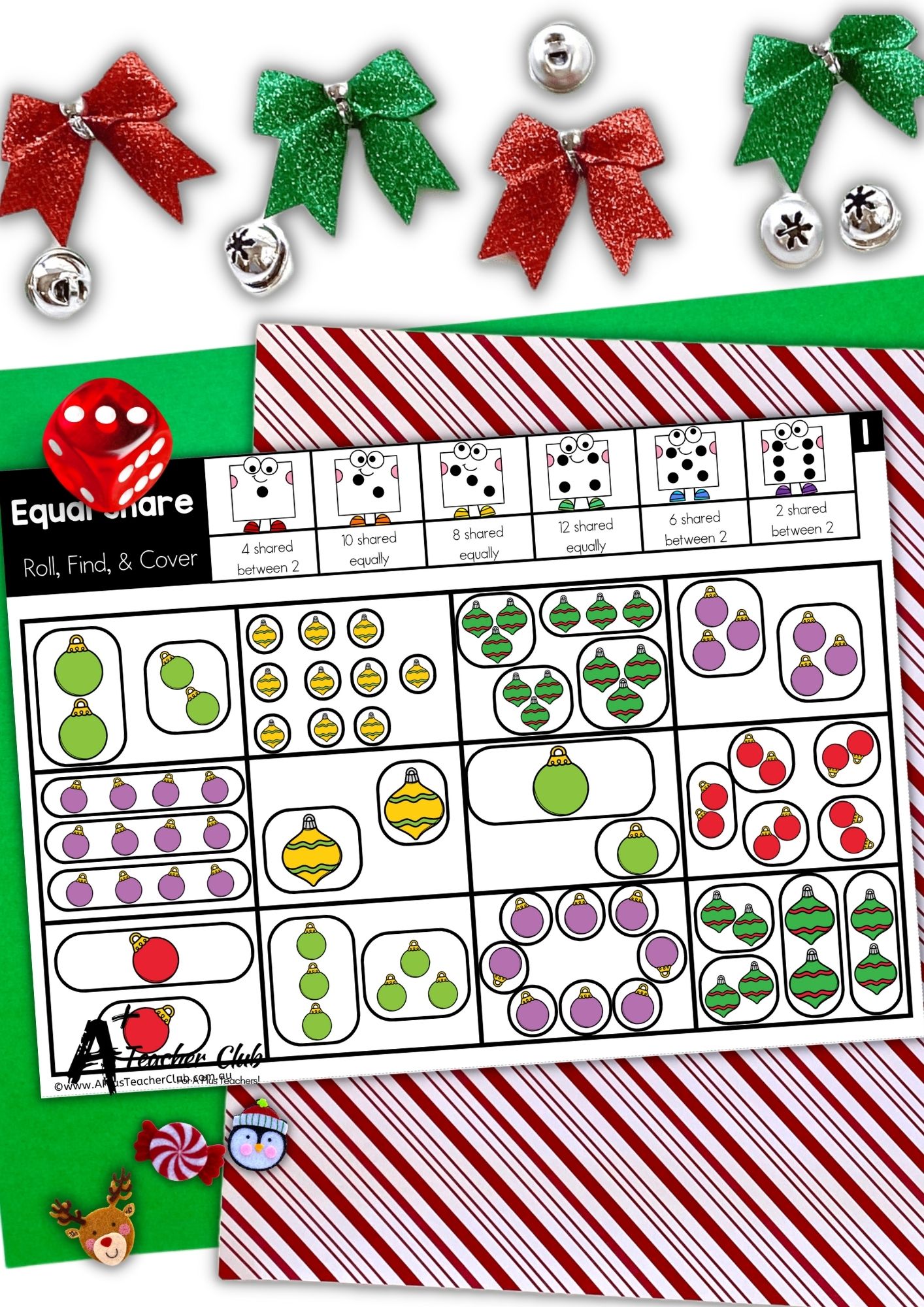 Christmas Equal Sharing Roll and Cover Games