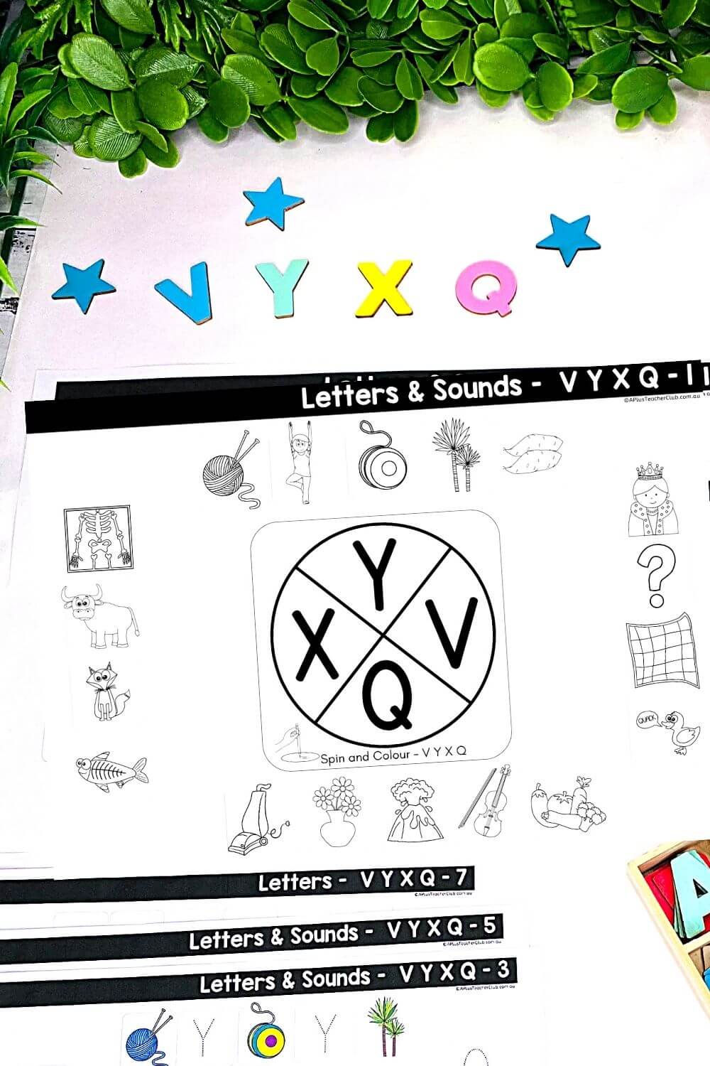 VYXQ Spin & Colour Worksheets (B&W UPPER CASE)
