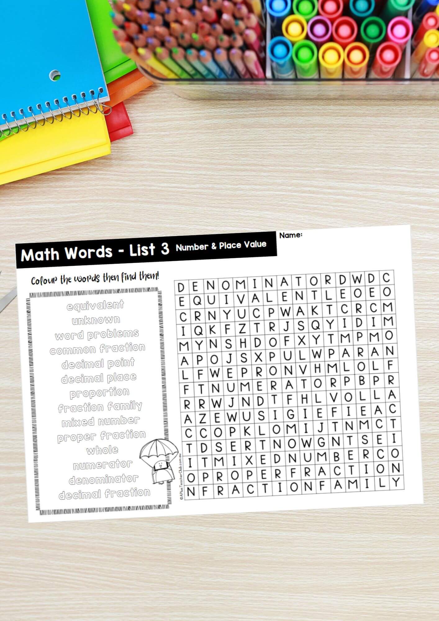 Year 4 Math Vocab Wordsearch Numbers & Place Value List 3