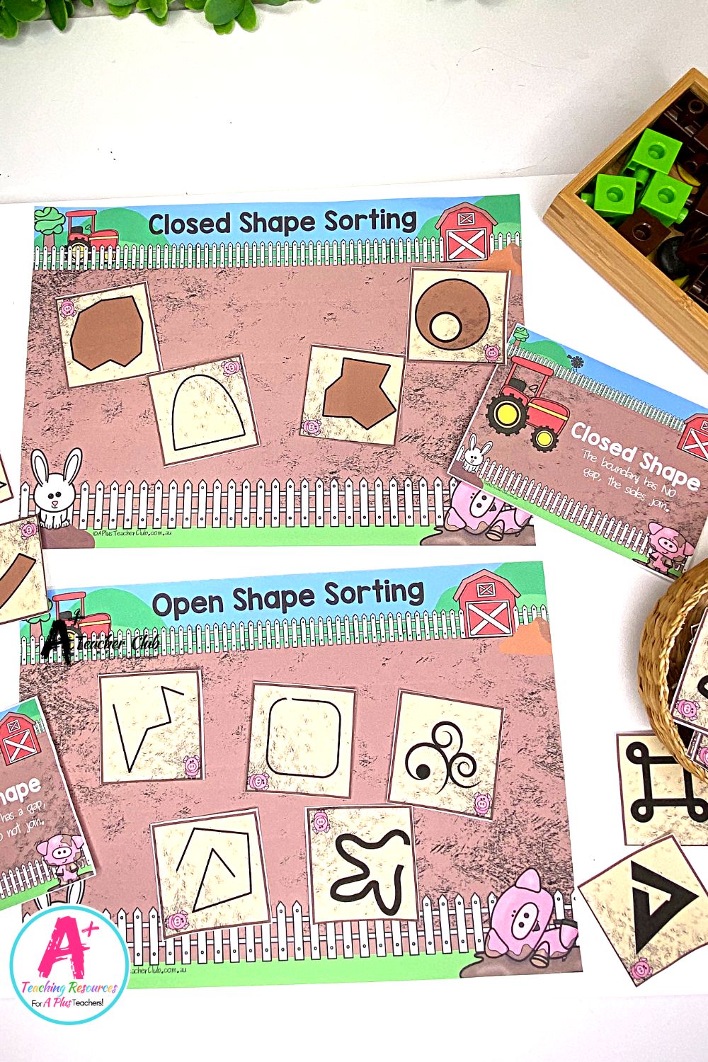 Non-Standard Area Piggy Open Closed Shapes Sorting Mats