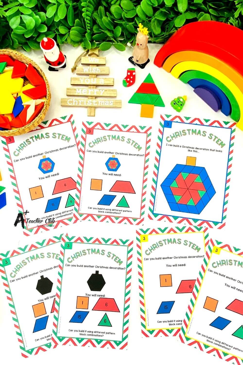 Christmas Maths Pattern Block STEM Task Cards (Differentiated)