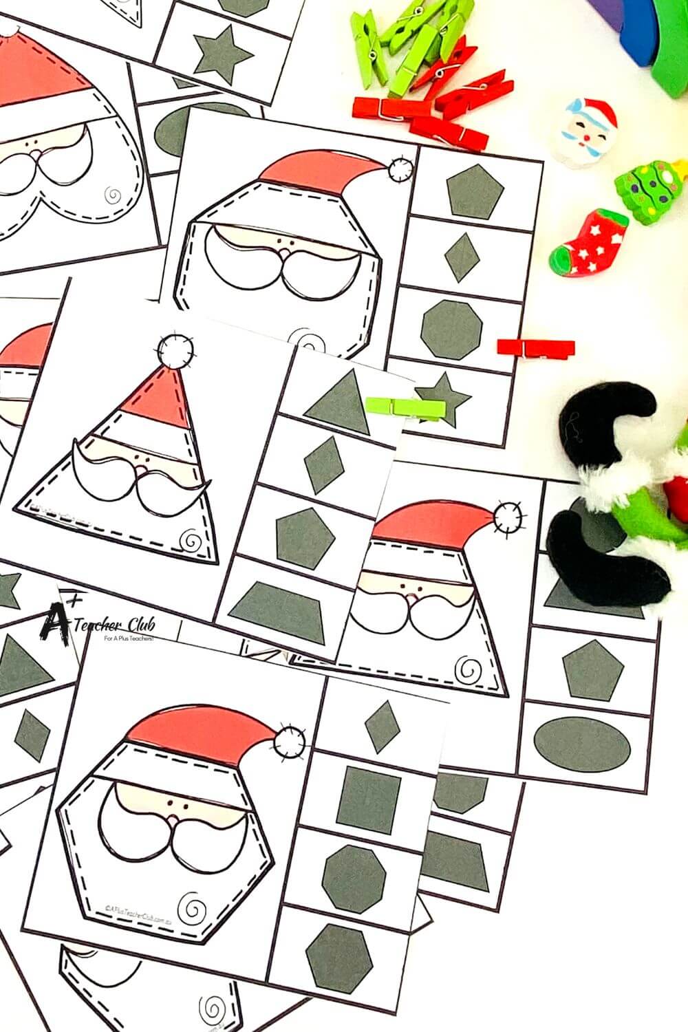Christmas Maths 2D Shapes Santa Clip Cards