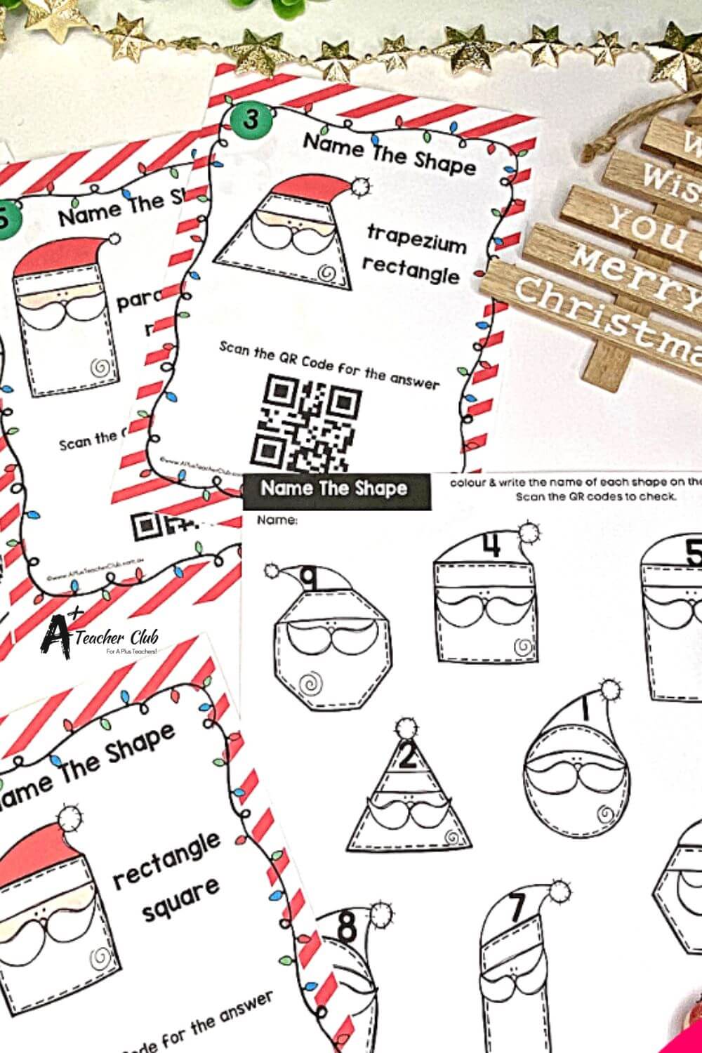 Christmas Maths 2D Shapes Santa QR Task Cards