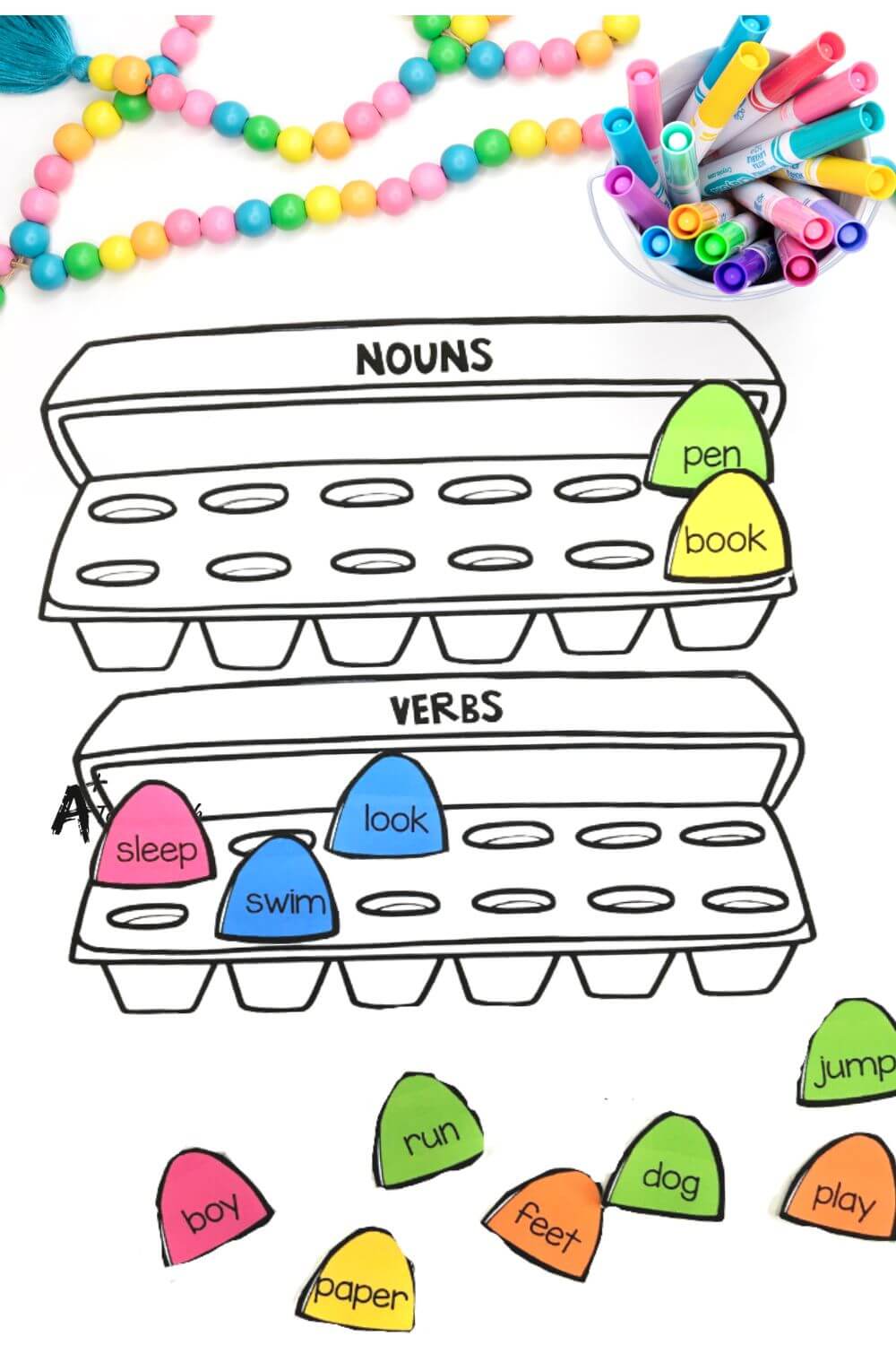 Easter Literacy Parts Of Speech - Sorting Activity - Egg Carton Sorting