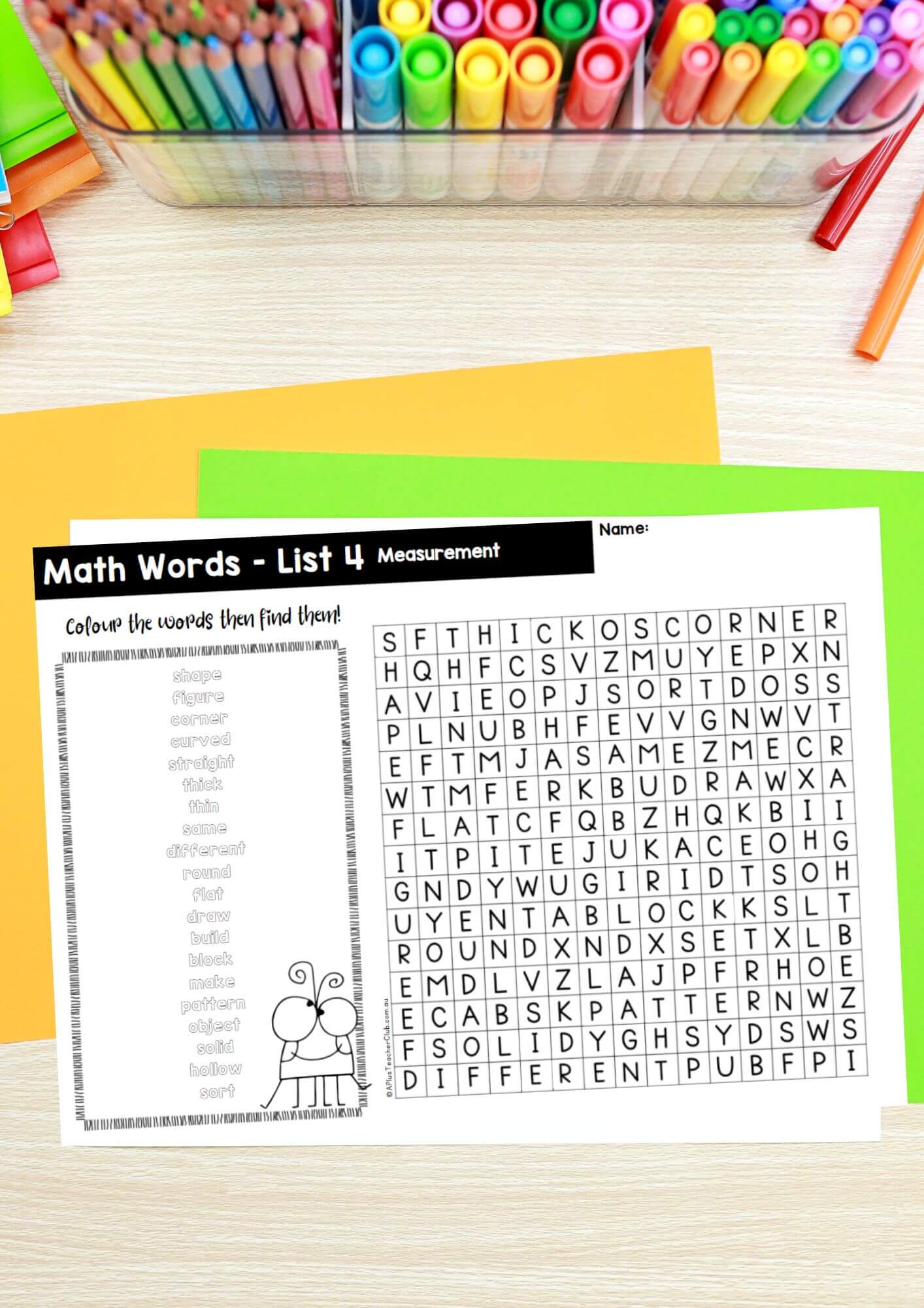 EYFS Math Vocab Wordsearch Measurement & Geometry List 4