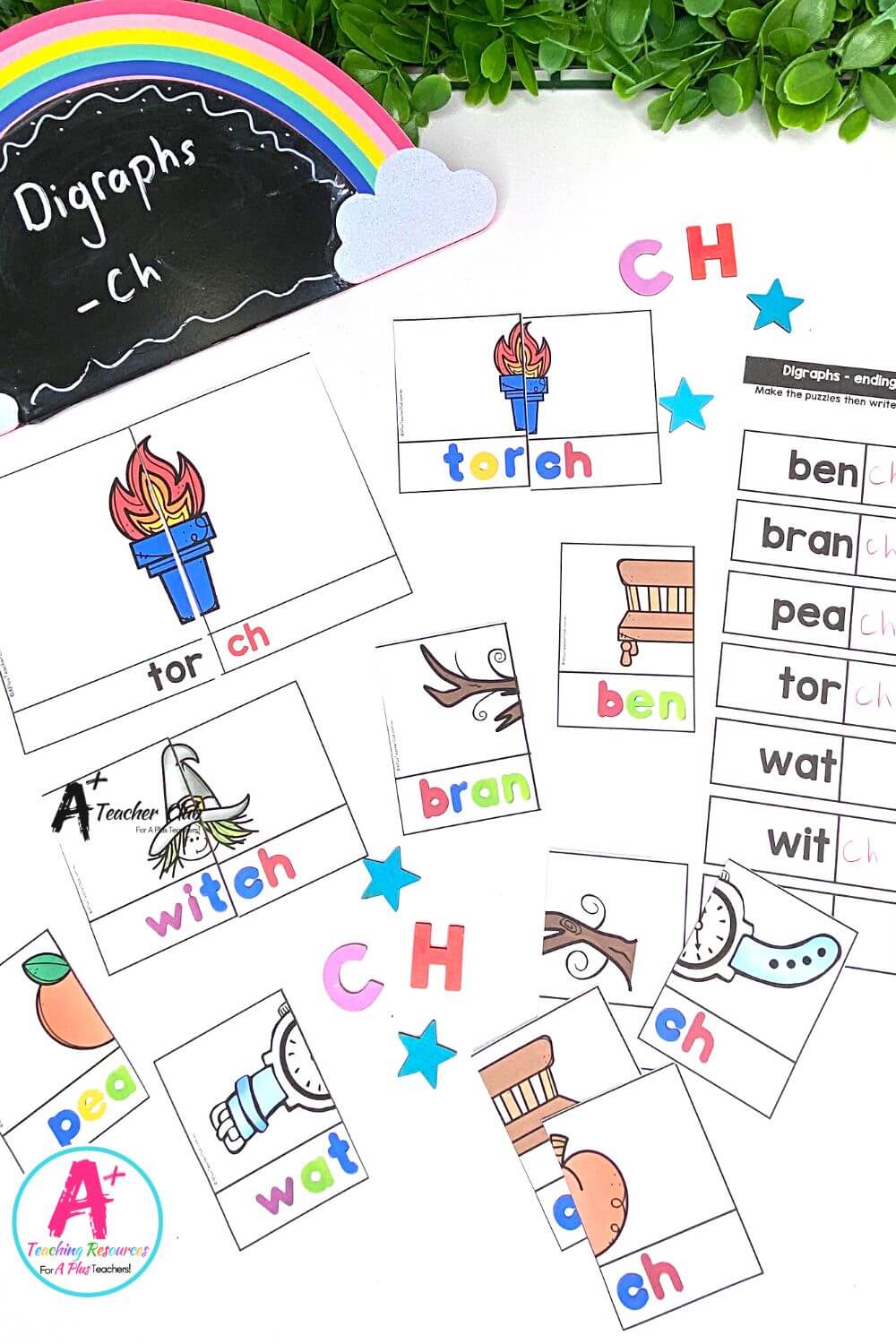 Final ch Digraph Activities 2 Piece B&W Puzzles
