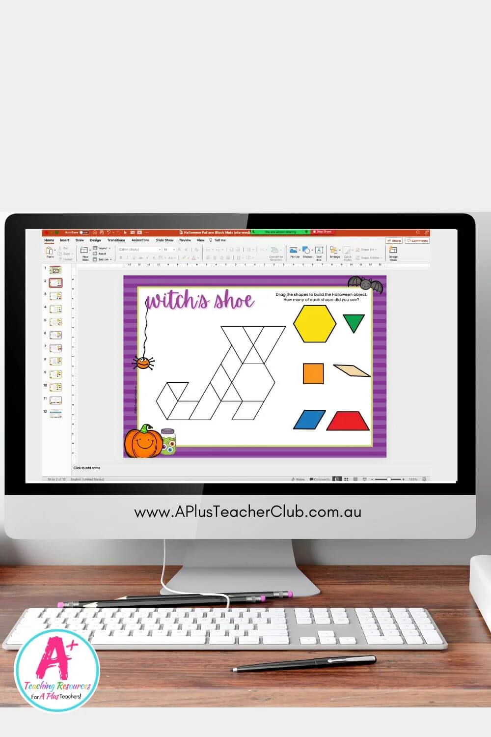 Halloween Pattern Blocks Mat POWERPOINT (INTERMEDIATE)