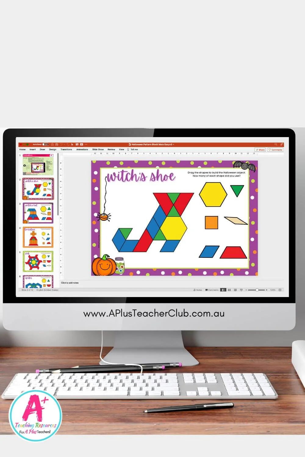 Halloween Pattern Blocks Mat POWERPOINT (EASY)