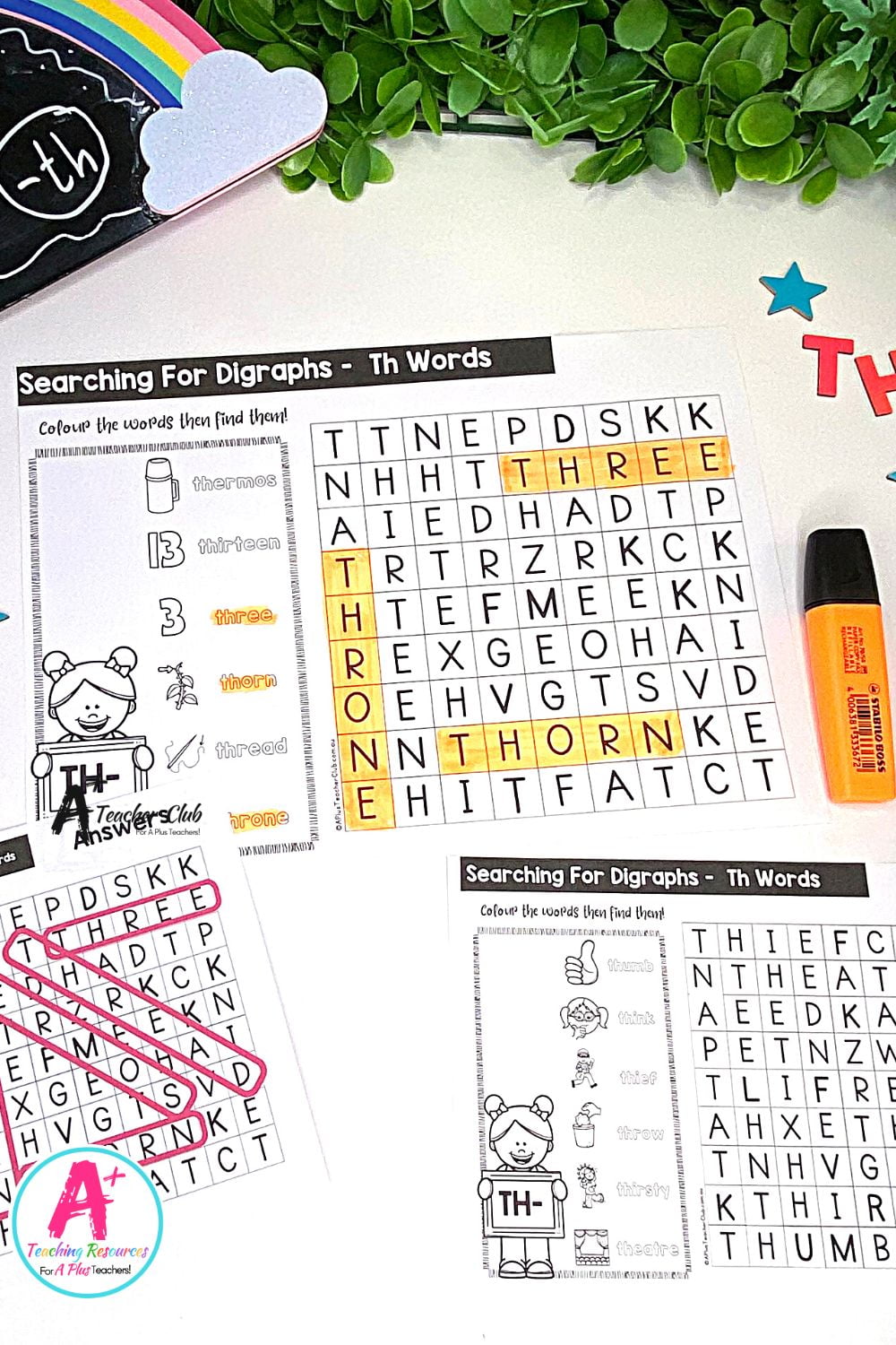Initial th Digraph Activities Word Search