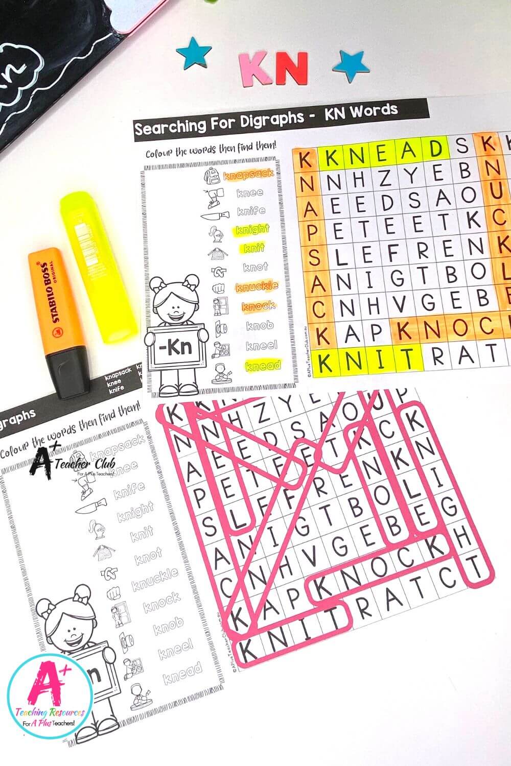 Initial kn Digraph Activities Word Search