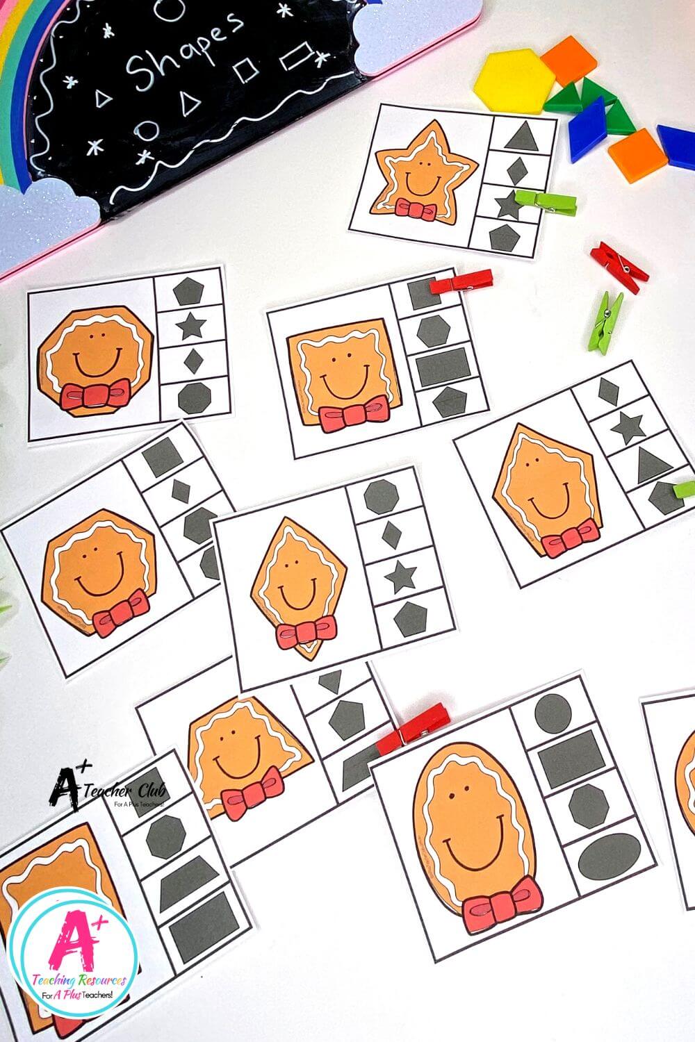 2D Shapes Match & Clip it Cards - Gingerbread Man