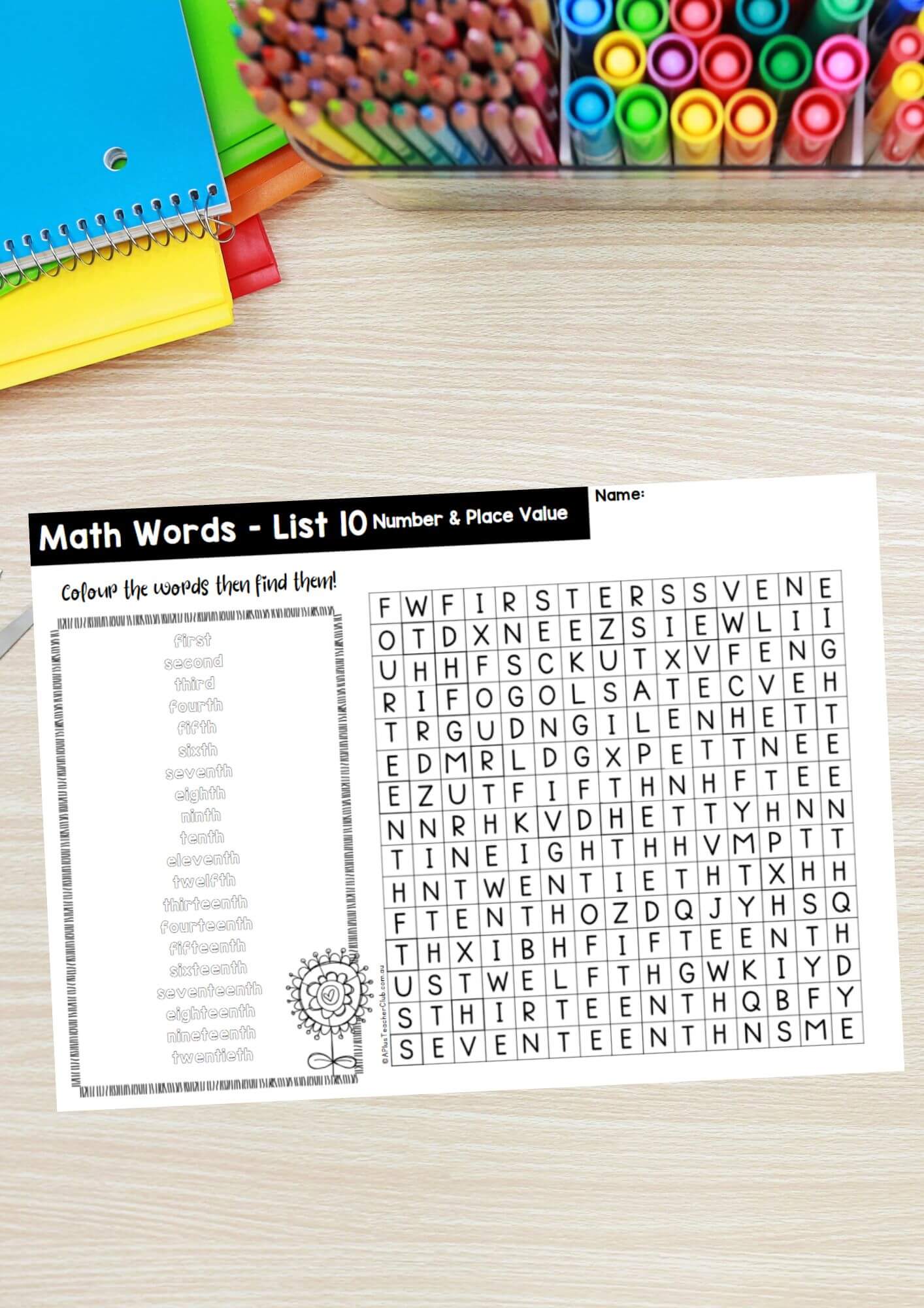 Year 1 Math Vocab Wordsearch Number & Place Value List 10